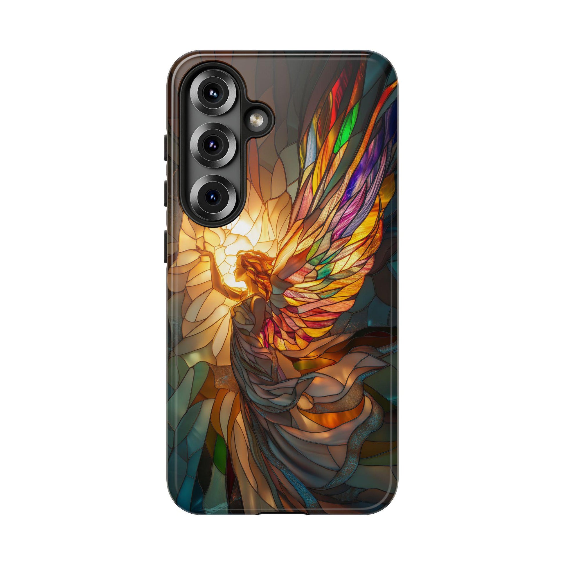 Stained Glass Angel Phone Case for iPhone 17, Samsung S26 & Pixel 9 Series, Spiritual Art Protective Phone Cover, Aesthetic Religious Gift