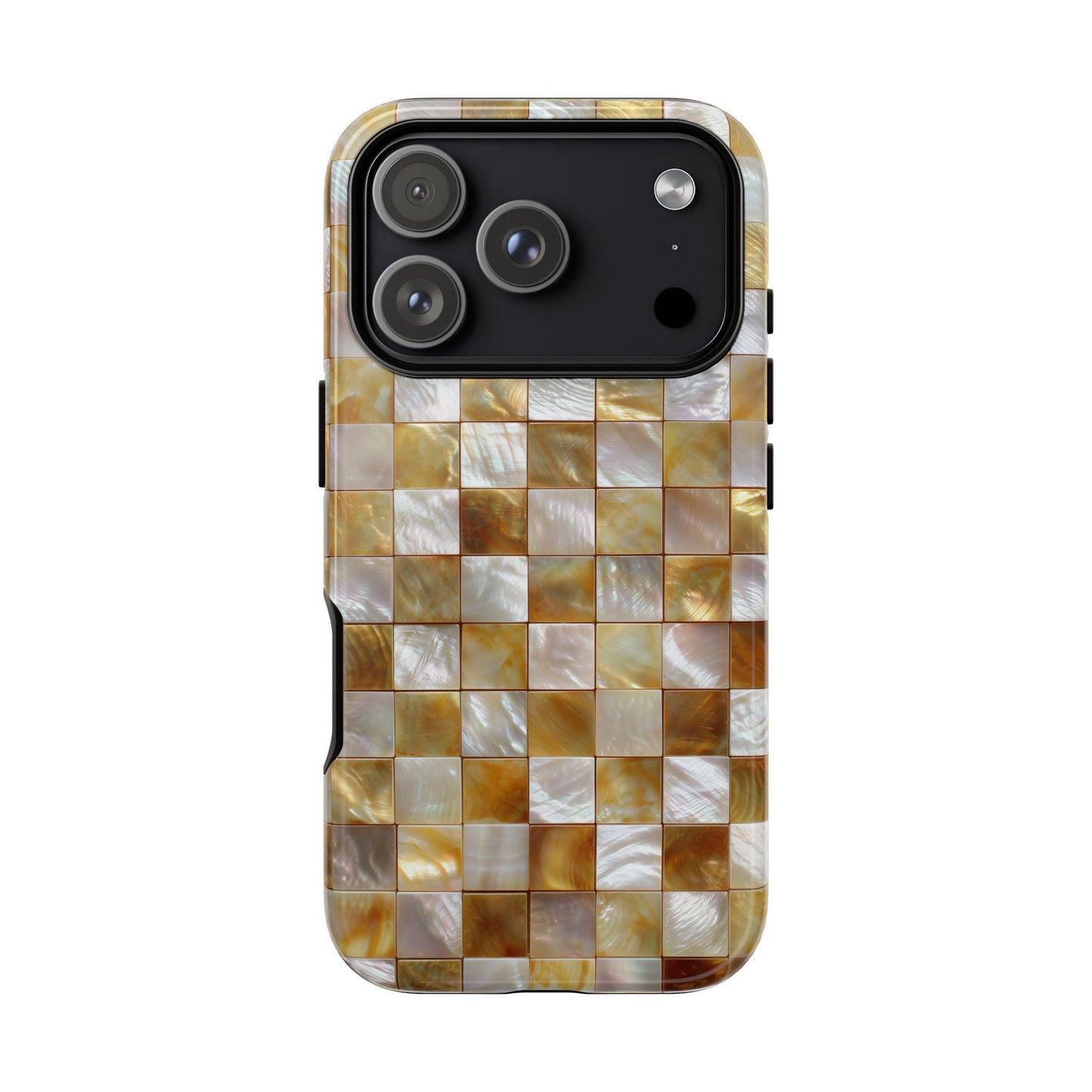 Gold Mosaic Luxury Phone Case for iPhone 17, Samsung S26 & Pixel 9, Iridescent Pearl Tile Design, Aesthetic Glamorous Gift, Elegant Cover