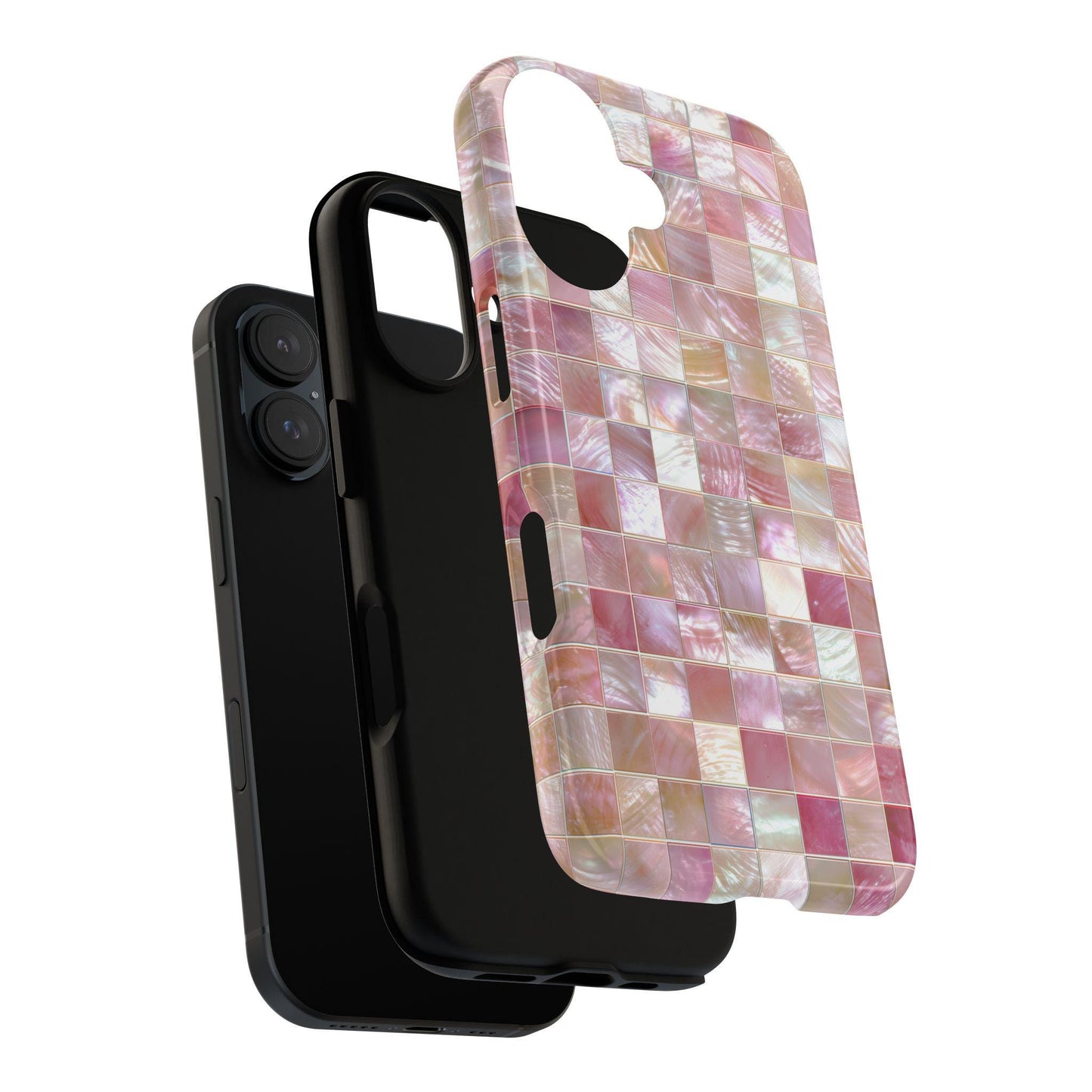 Mother of Pearl Pink Mosaic Phone Case for iPhone, Samsung & Pixel, Pastel Shimmer, Aesthetic Design