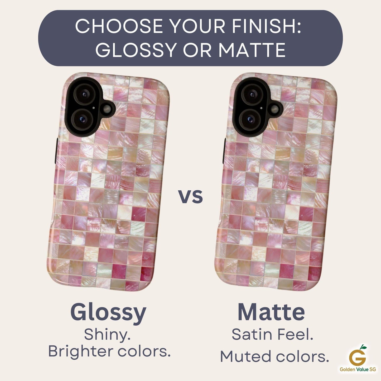 Mother of Pearl Pink Mosaic Phone Case for iPhone, Samsung & Pixel, Pastel Shimmer, Aesthetic Design