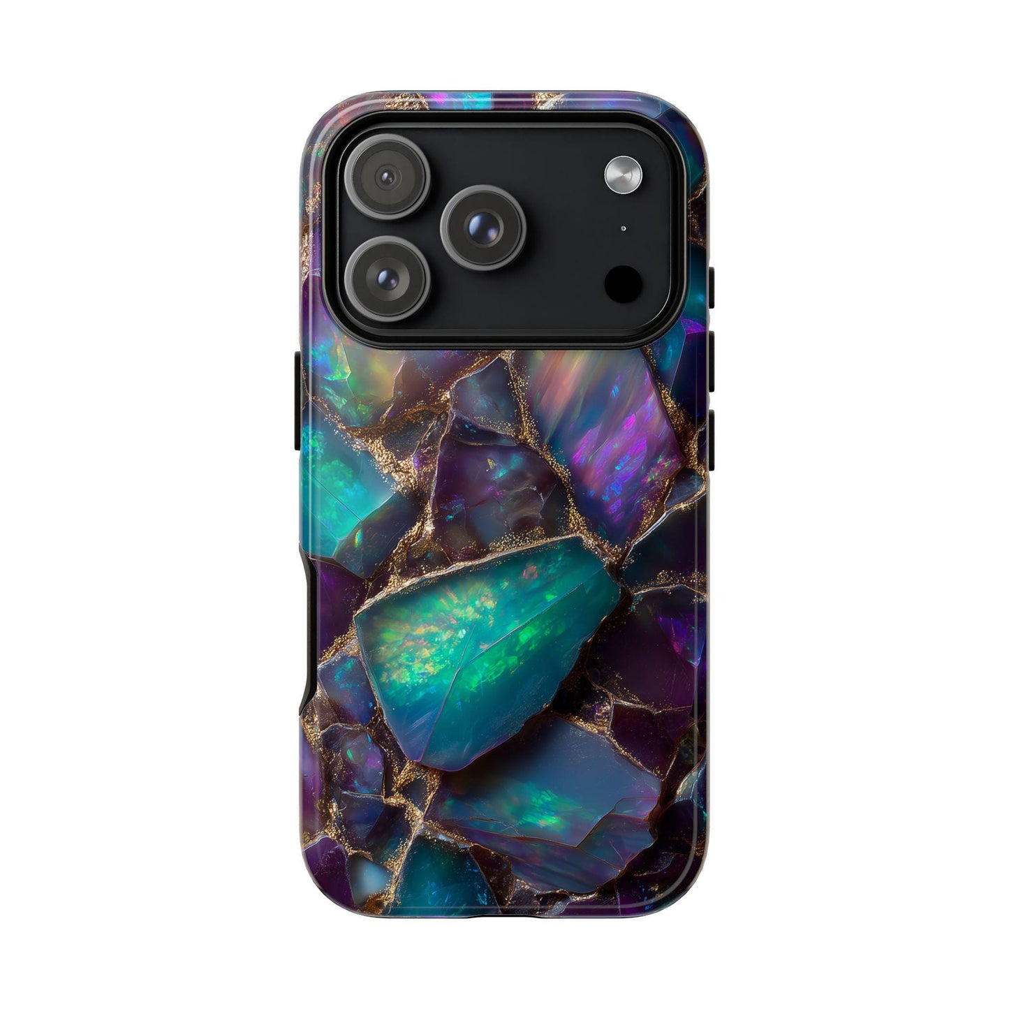 Iridescent Opal Phone Case for iPhone Samsung Pixel | Gold Mosaic Gemstone Design