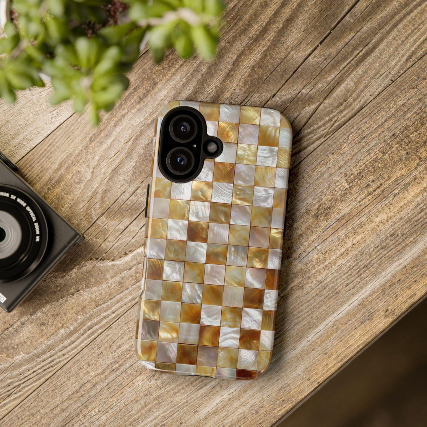 Gold Mosaic Luxury Phone Case for iPhone 17, Samsung S26 & Pixel 9, Iridescent Pearl Tile Design, Aesthetic Glamorous Gift, Elegant Cover