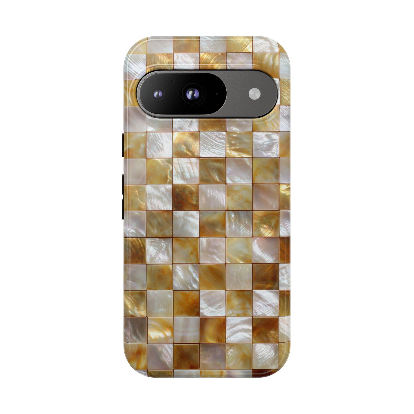 Gold Mosaic Luxury Phone Case for iPhone 17, Samsung S26 & Pixel 9, Iridescent Pearl Tile Design, Aesthetic Glamorous Gift, Elegant Cover