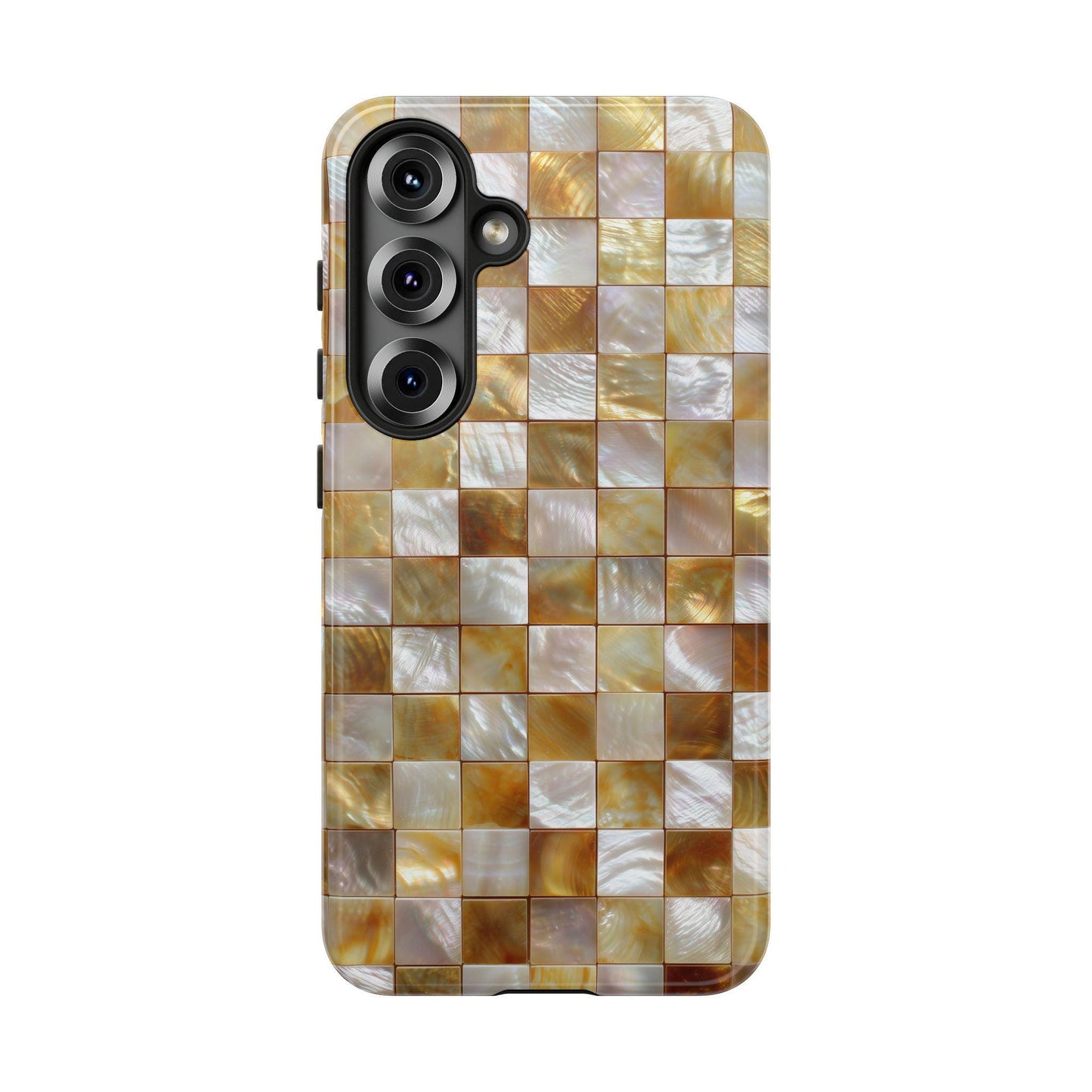 Gold Mosaic Luxury Phone Case for iPhone 17, Samsung S26 & Pixel 9, Iridescent Pearl Tile Design, Aesthetic Glamorous Gift, Elegant Cover