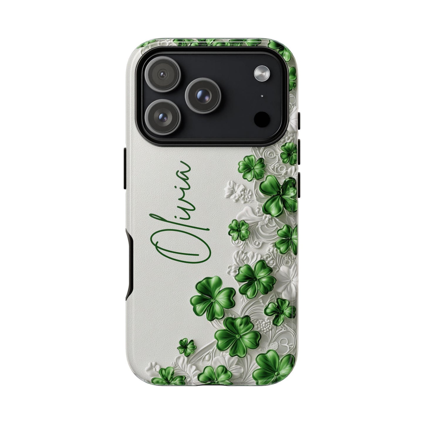 Custom Shamrock Phone Case for iPhone 17 Series Samsung Galaxy & Google Pixel, Personalized 4 Leaf Clover Phone Cover, St Patrick Day Gift