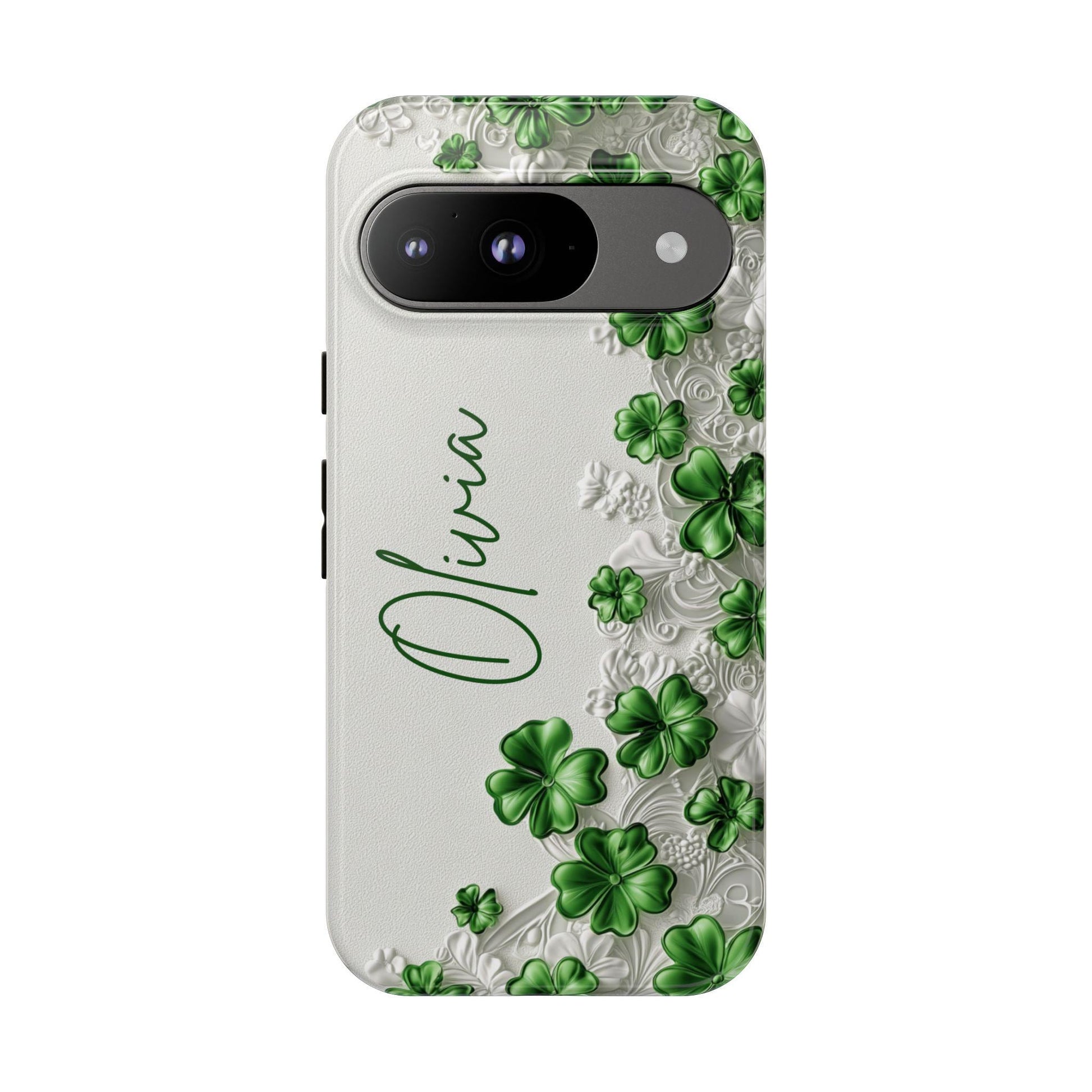 Custom Shamrock Phone Case for iPhone 17 Series Samsung Galaxy & Google Pixel, Personalized 4 Leaf Clover Phone Cover, St Patrick Day Gift