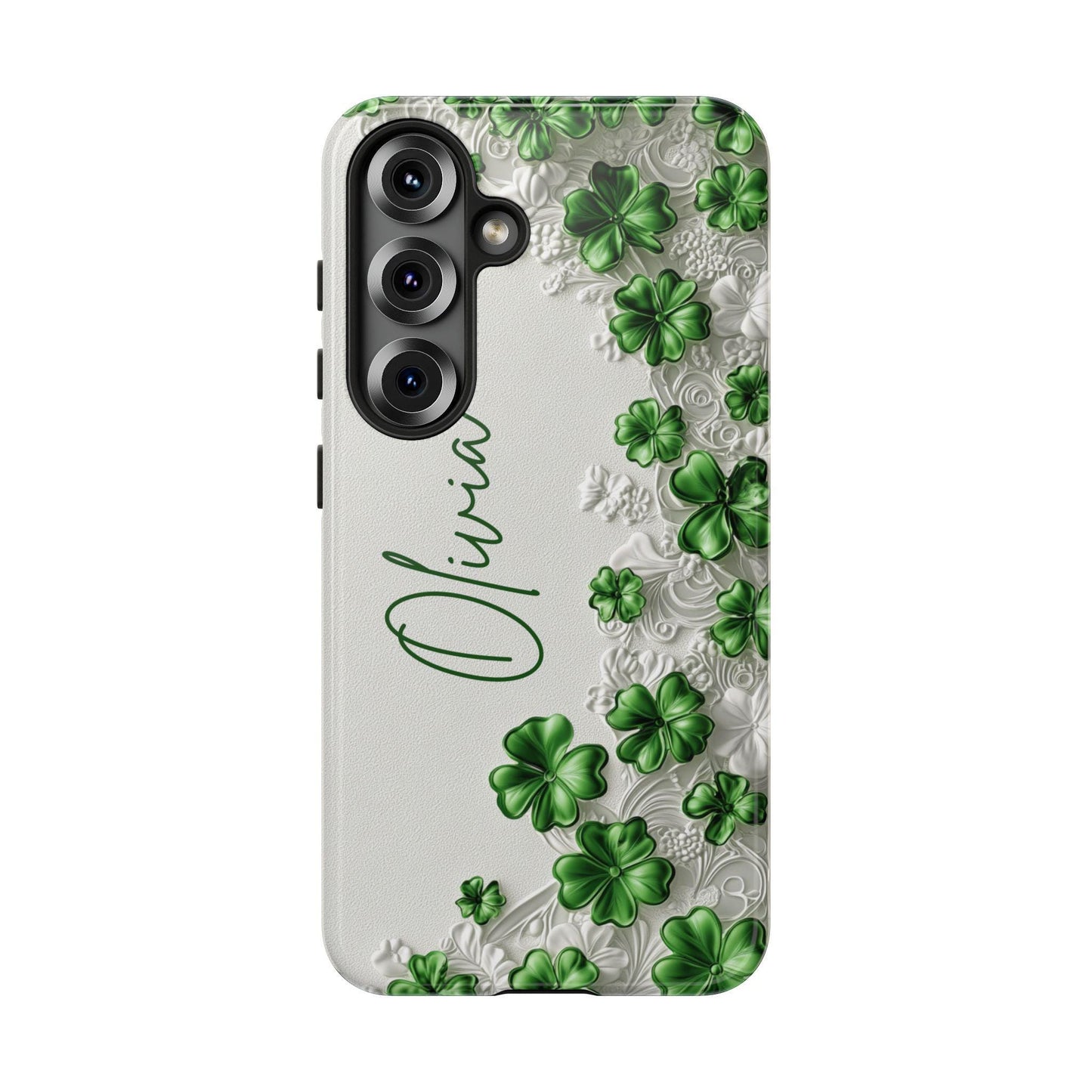 Custom Shamrock Phone Case for iPhone 17 Series Samsung Galaxy & Google Pixel, Personalized 4 Leaf Clover Phone Cover, St Patrick Day Gift