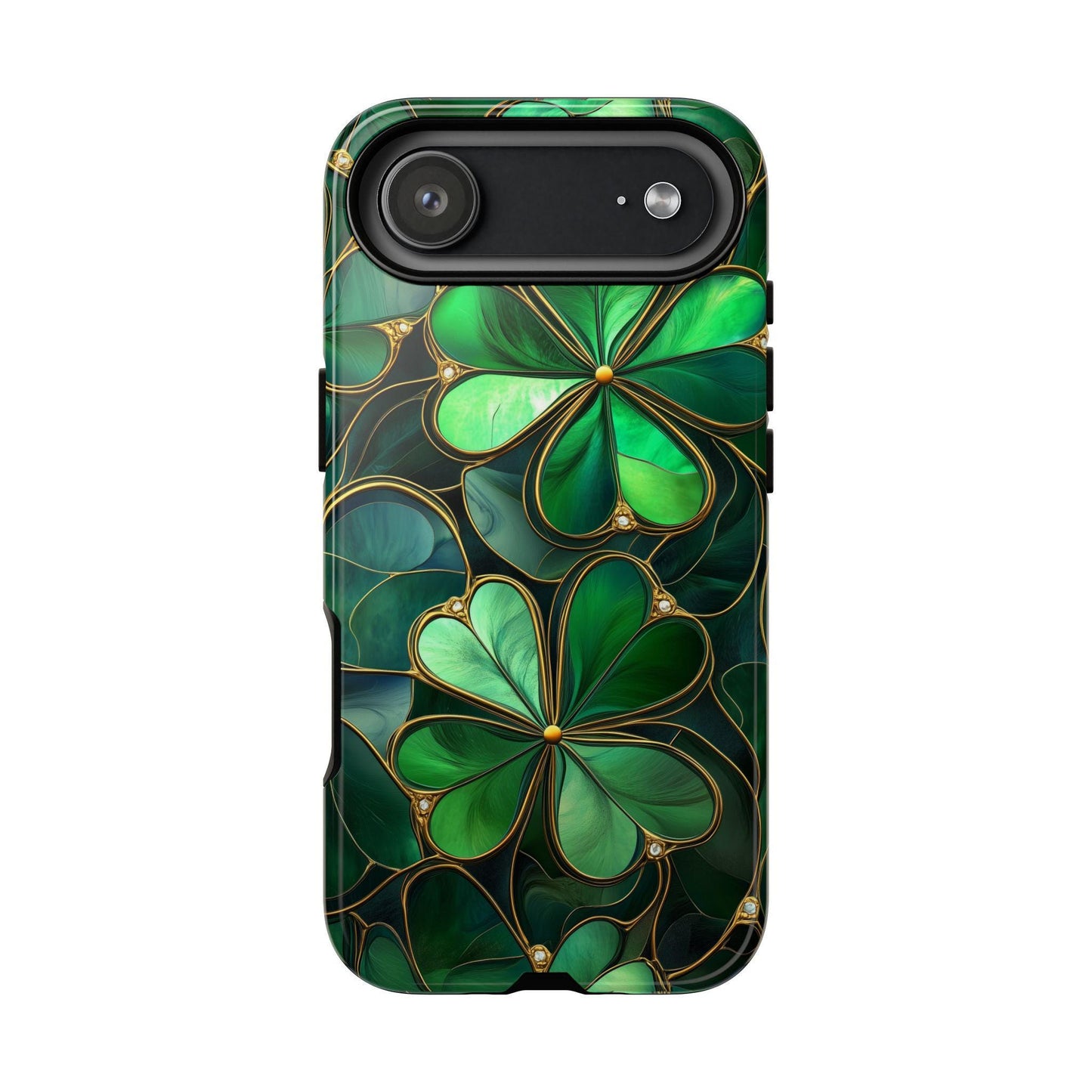 Shamrock Phone Case for iPhone 17 Series Samsung & Pixel St Patricks Day Gift Faux Stained Glass Lucky Phone Case 4 Leave Clover Phone Cover