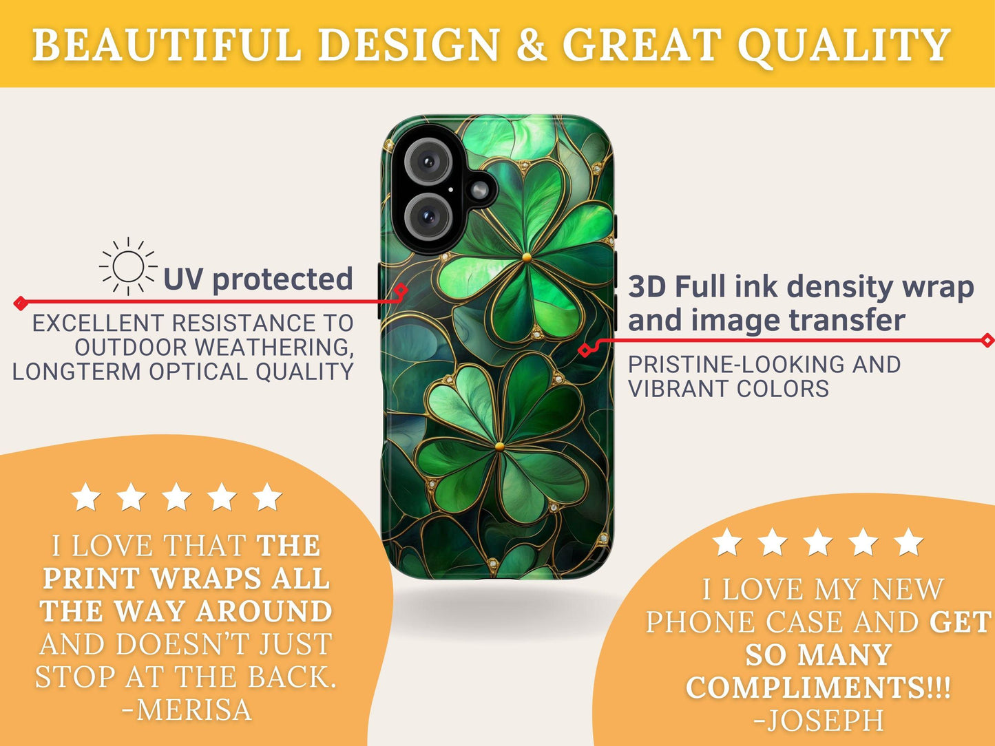 Shamrock Phone Case for iPhone 17 Series Samsung & Pixel St Patricks Day Gift Faux Stained Glass Lucky Phone Case 4 Leave Clover Phone Cover