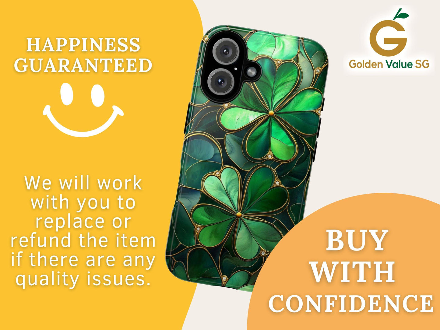 Shamrock Phone Case for iPhone 17 Series Samsung & Pixel St Patricks Day Gift Faux Stained Glass Lucky Phone Case 4 Leave Clover Phone Cover