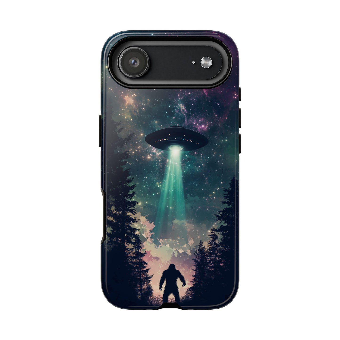 Bigfoot UFO Phone Case for iPhone, Samsung & Pixel | Alien Abduction Sasquatch | Sci-Fi Cryptid Art | Cosmic Forest Mystery Gift