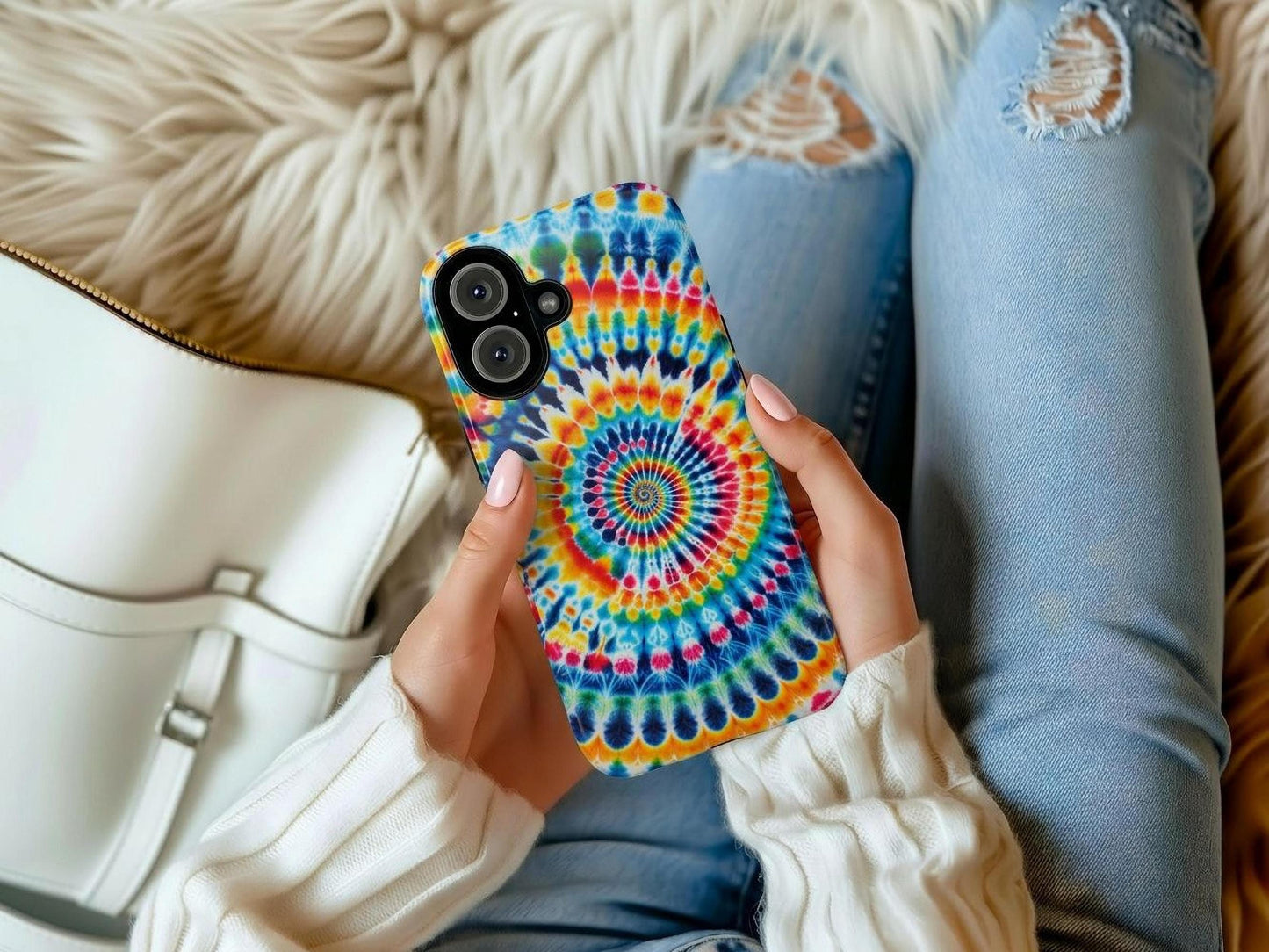 Tie Dye Phone Case, Colorful Retro Hippie Mobile Cover For iPhone 16 15 14 13 Pro Plus Samsung Pixel, Trendy Fun Boho Birthday Gift For Her