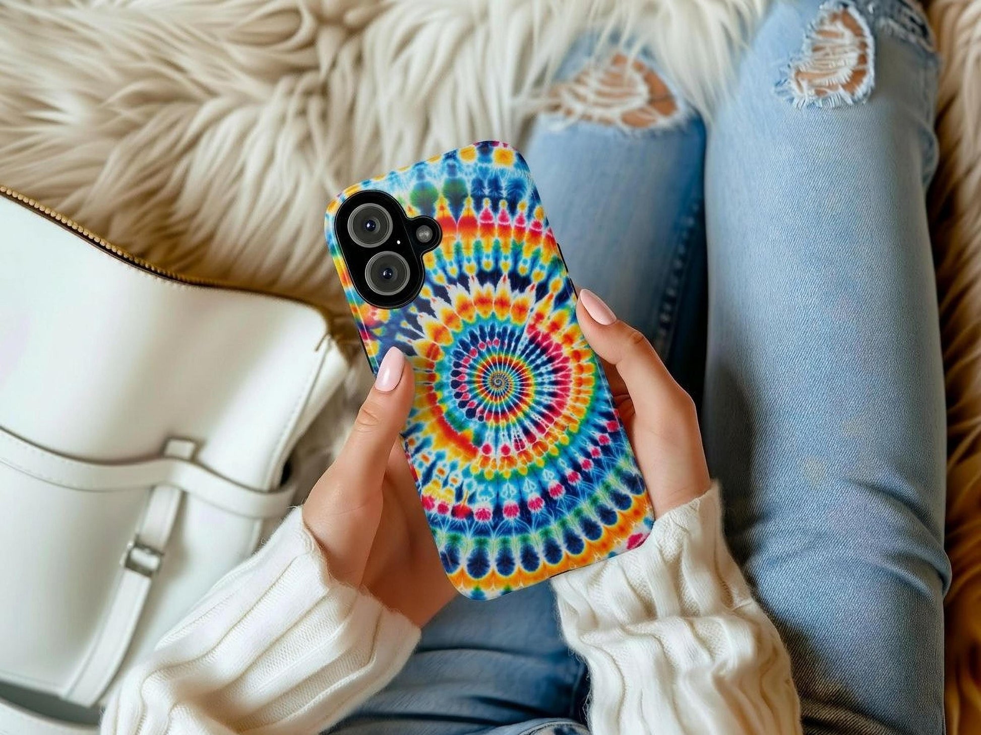 Tie Dye Phone Case, Colorful Retro Hippie Mobile Cover For iPhone 16 15 14 13 Pro Plus Samsung Pixel, Trendy Fun Boho Birthday Gift For Her