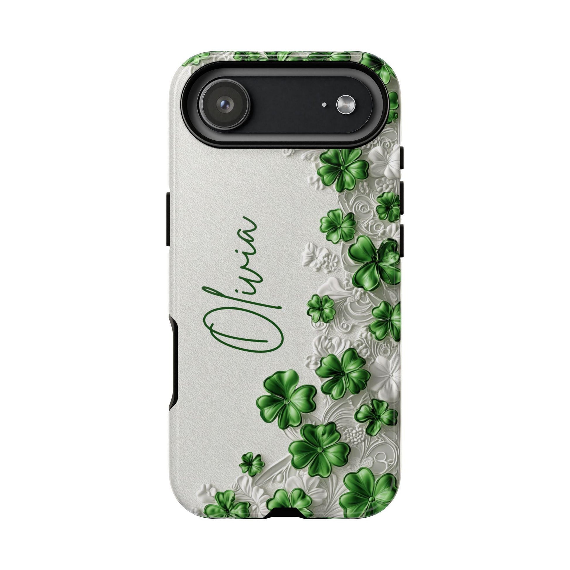Custom Shamrock Phone Case for iPhone 17 Series Samsung Galaxy & Google Pixel, Personalized 4 Leaf Clover Phone Cover, St Patrick Day Gift