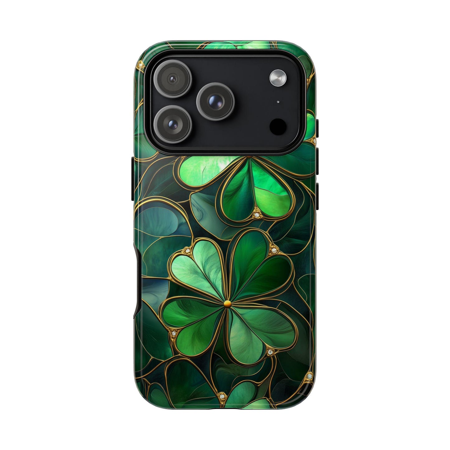 Shamrock Phone Case for iPhone 17 Series Samsung & Pixel St Patricks Day Gift Faux Stained Glass Lucky Phone Case 4 Leave Clover Phone Cover