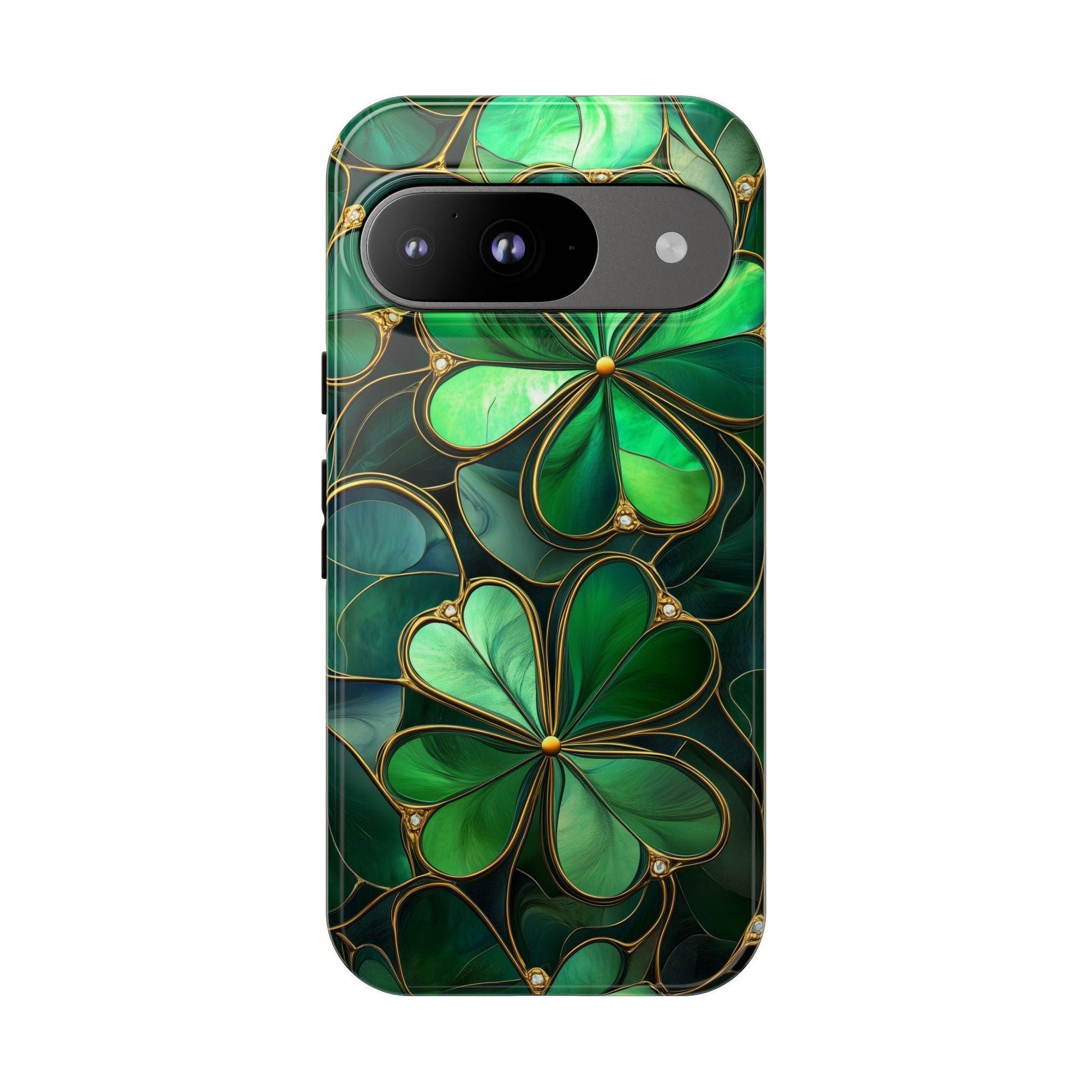 Shamrock Phone Case for iPhone 17 Series Samsung & Pixel St Patricks Day Gift Faux Stained Glass Lucky Phone Case 4 Leave Clover Phone Cover