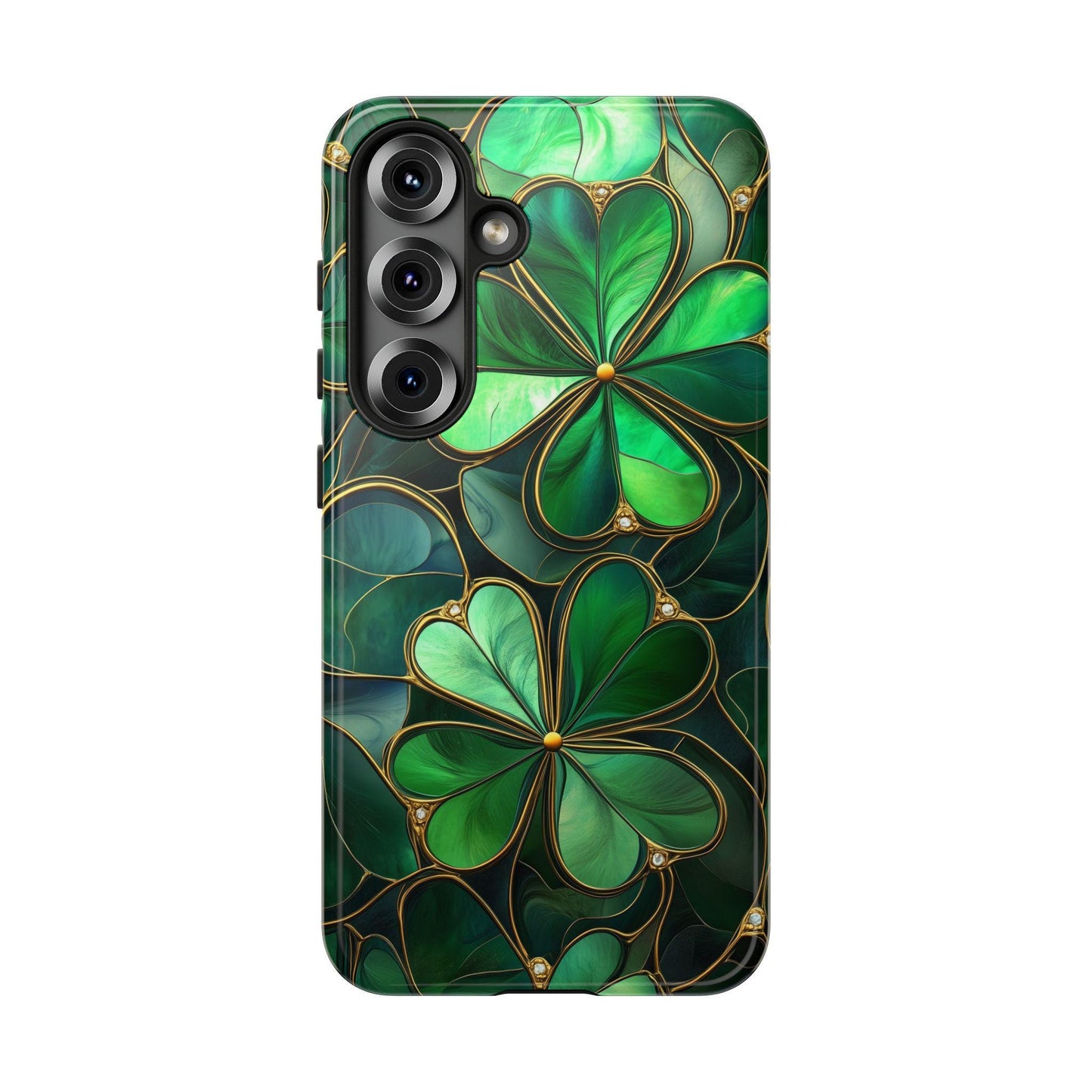 Shamrock Phone Case for iPhone 17 Series Samsung & Pixel St Patricks Day Gift Faux Stained Glass Lucky Phone Case 4 Leave Clover Phone Cover