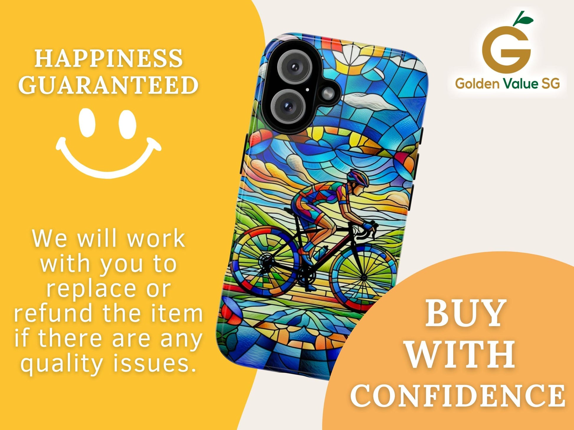 Female Cyclist Cycling Phone Case, Faux Stained Glass Cover For iPhone 16 15 14 13 Pro Samsung Pixel, Birthday Xmas Gift For Bicycle Lovers