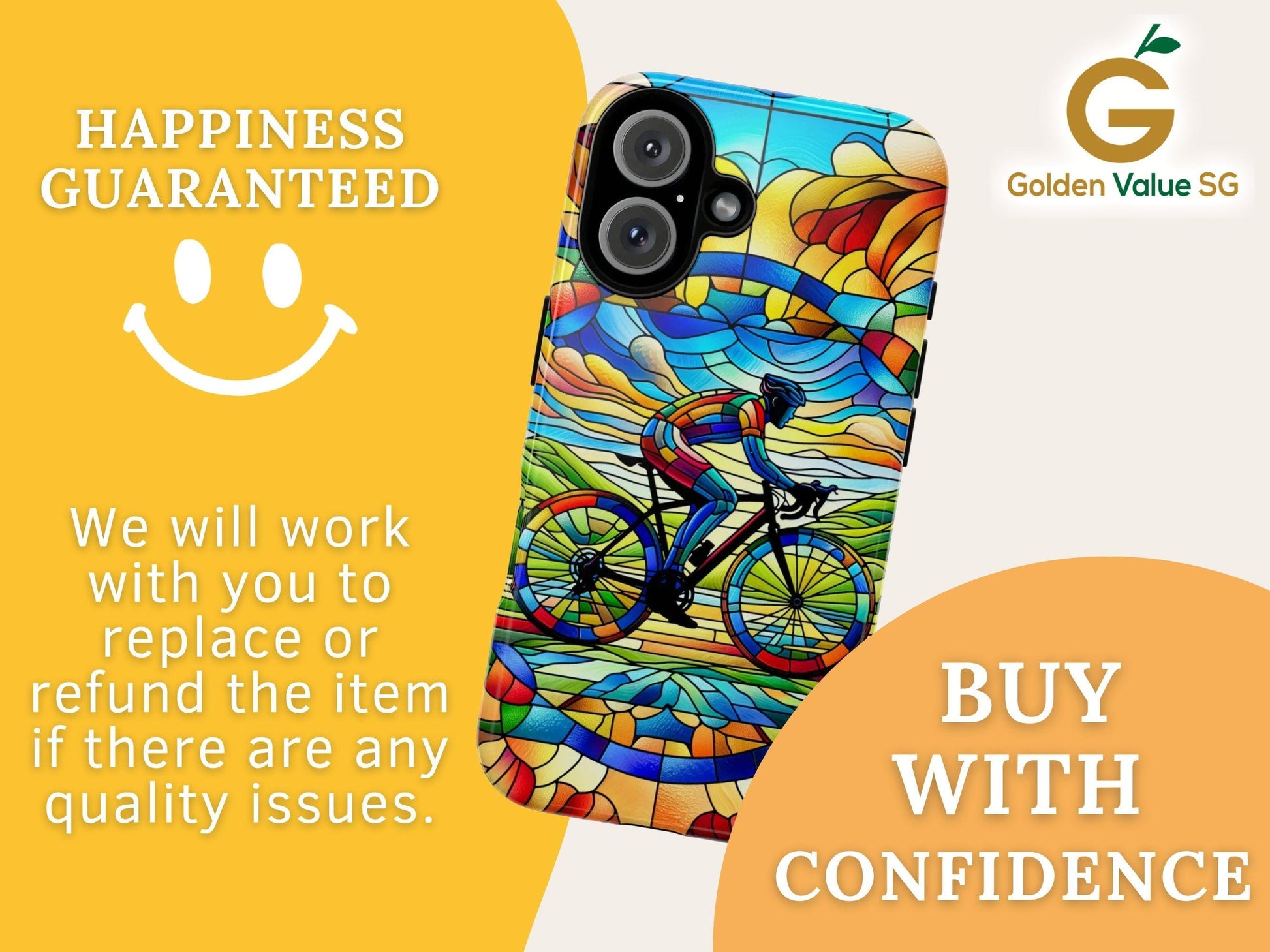 Cycling Phone Case, Faux Stained Glass Cover For iPhone 16 15 14 13 Pro Samsung Pixel Cyclist Birthday Christmas Gift For Husband Bike Lover