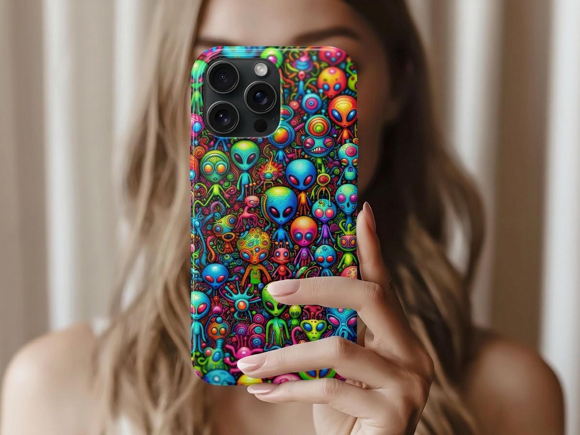 Whimsical Alien Phone Case, Colorful Sci Fi Mobile Cover For Iphone 16 15 14 13 Pro Plus Samsung Pixel Quirky Birthday Gift For Alien Lover