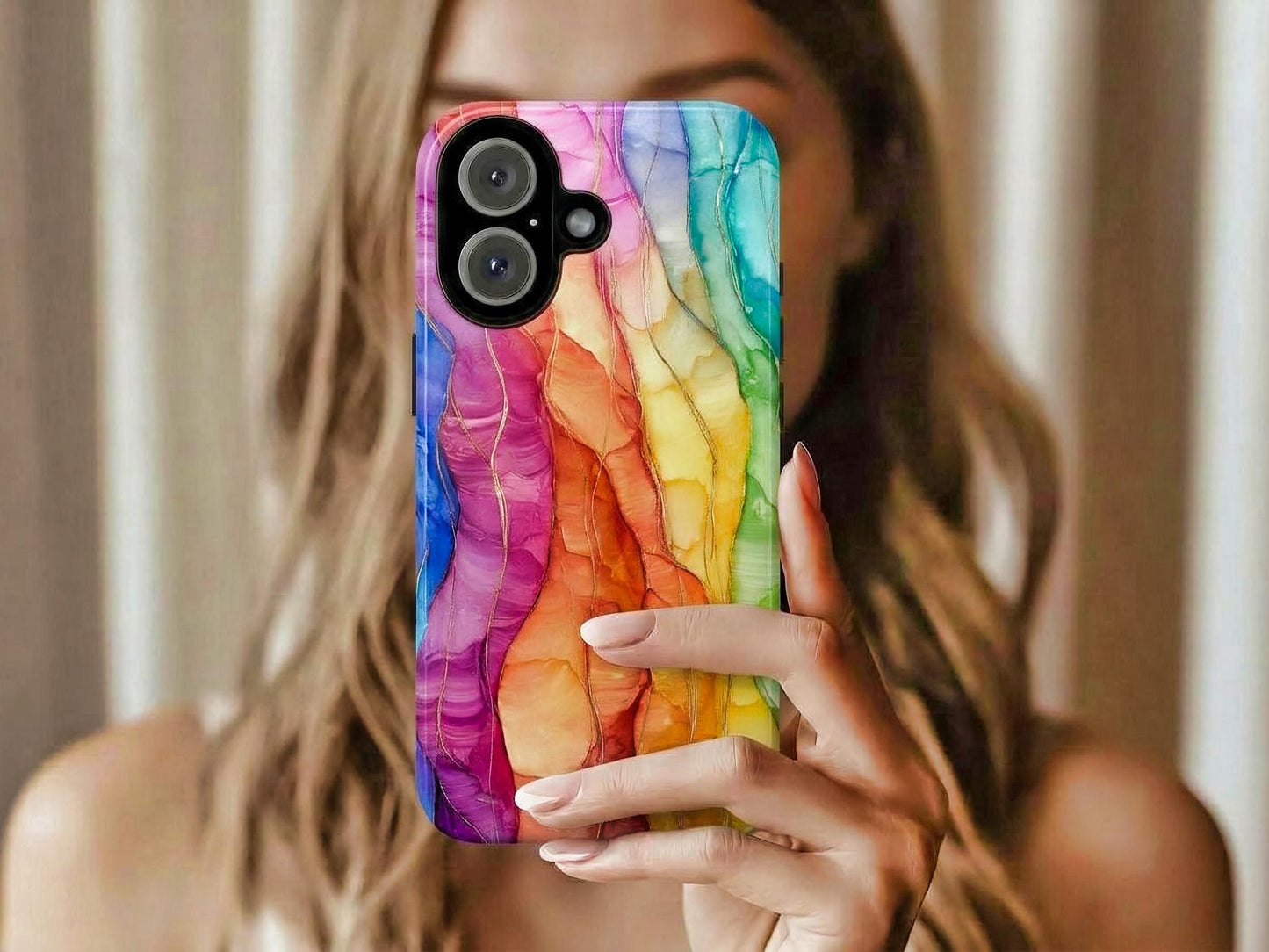 Rainbow Phone Case, Aesthetic Colorful Protector Cover For iPhone 16 15 14 13 Plus Pro Max, Samsung Galaxy S24 S23 S22, Google Pixel 9 7 8 6