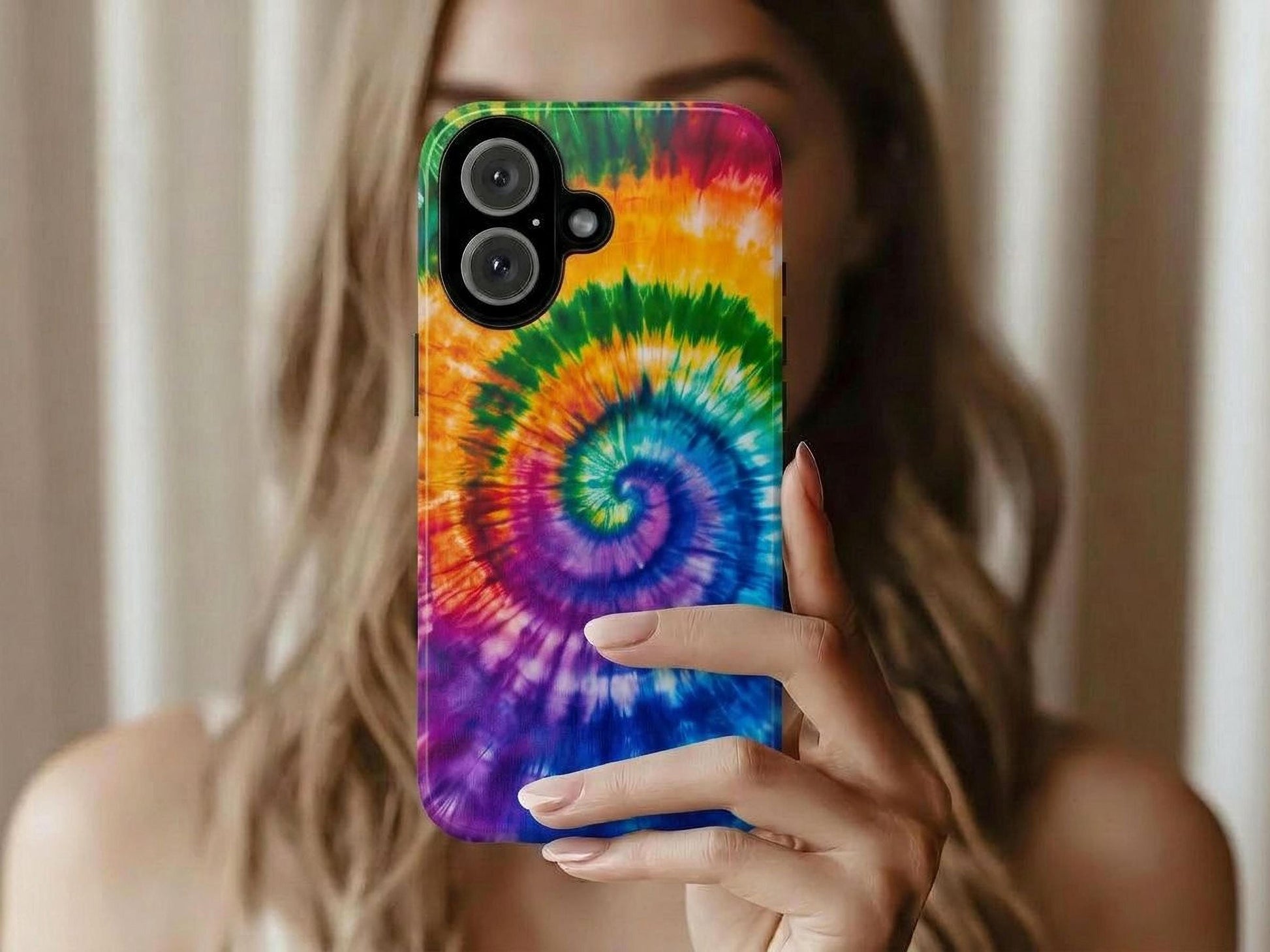 Rainbow Tie Dye Phone Case for iPhone, Samsung & Pixel, Vibrant Spiral Psychedelic Art, Hippie Boho Retro 60s 70s Groovy Gift