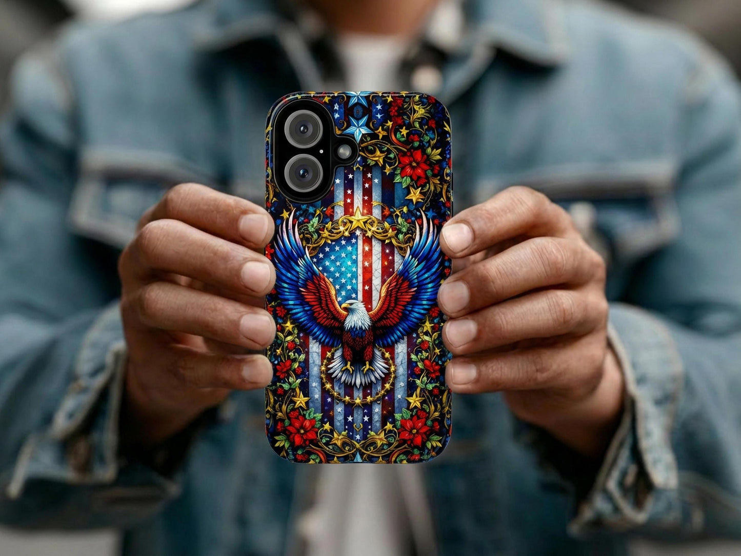 American Flag and Eagle Phone Case, Aesthetic Mobile Cover for iPhone, Samsung Galaxy, Google Pixel, Patriotic Gift For Military Veteran Dad