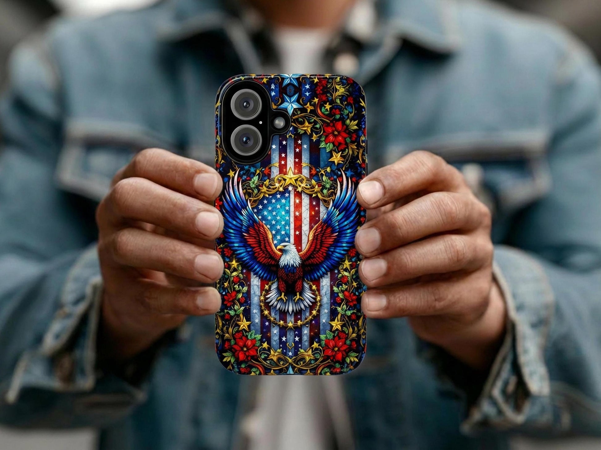American Flag and Eagle Phone Case, Aesthetic Mobile Cover for iPhone, Samsung Galaxy, Google Pixel, Patriotic Gift For Military Veteran Dad
