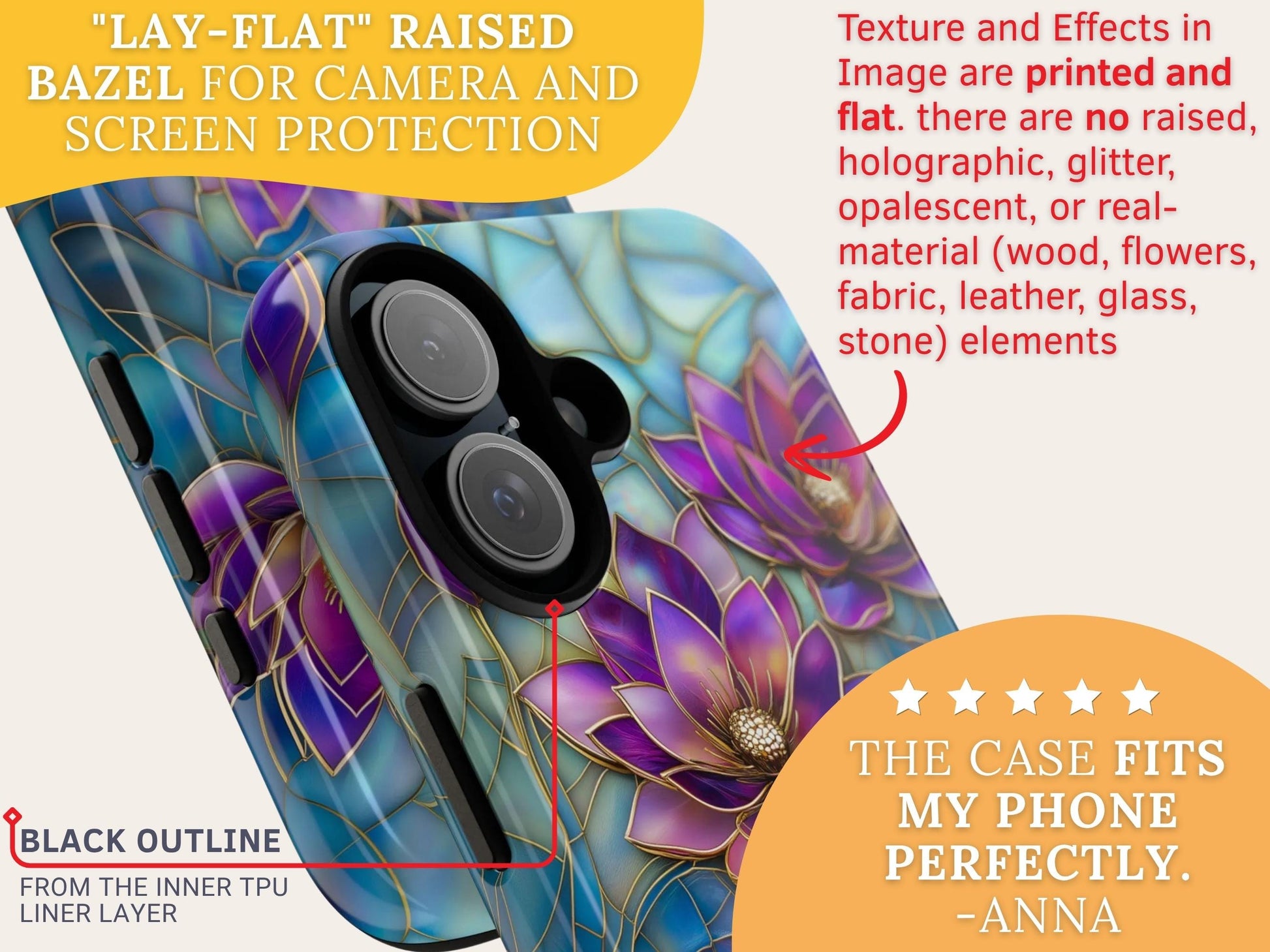 Purple Lotus Phone Case for iPhone 17, Samsung S26 & Pixel 9 Series, Stained Glass Floral Cover, Boho Aesthetic Floral Art Phone Gift