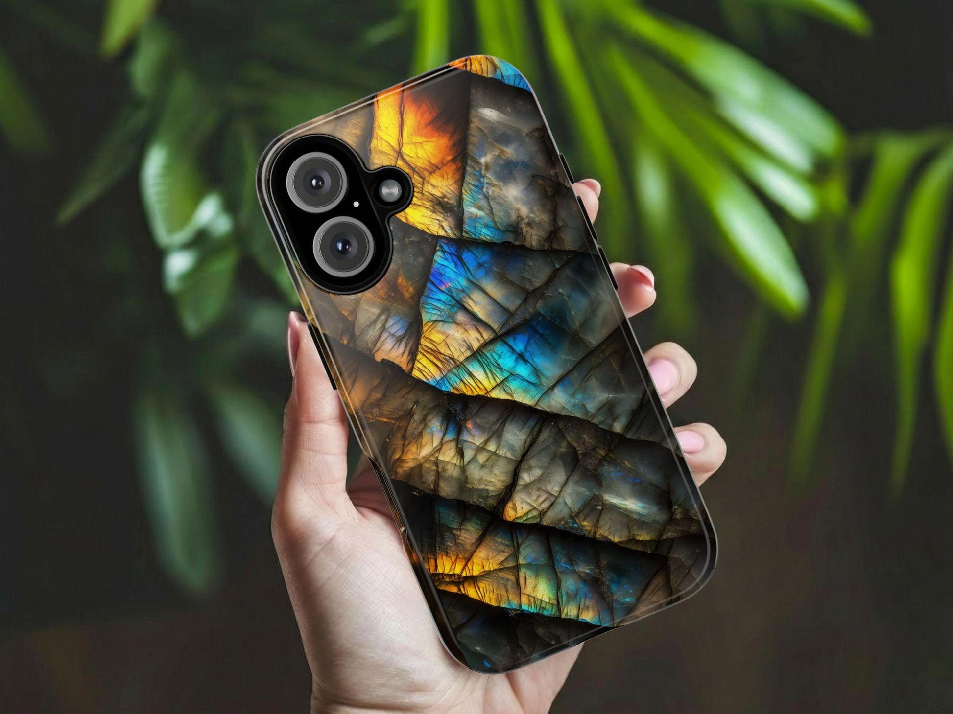 Labradorite Gemstone Phone Case, Spiritual Energy Stone Mobile Cover For iPhone 16 15 14 Samsung S25 S24 S23 Pixel 9 8 7 6, Rock Lovers Gift