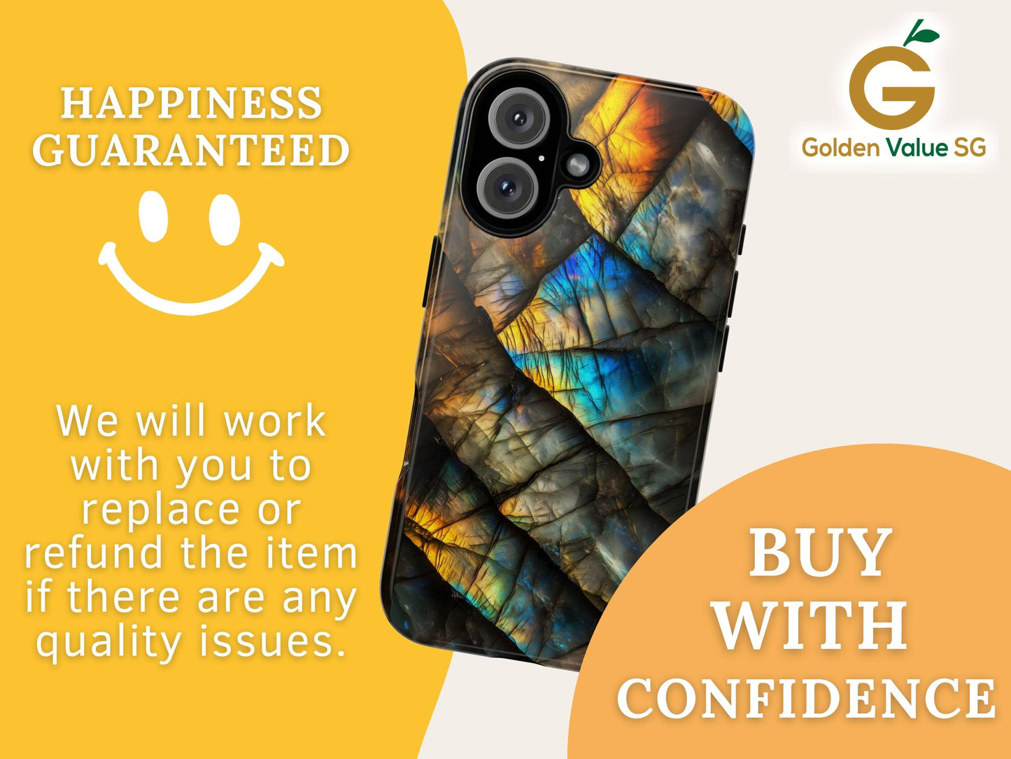 Labradorite Gemstone Phone Case, Spiritual Energy Stone Mobile Cover For iPhone 16 15 14 Samsung S25 S24 S23 Pixel 9 8 7 6, Rock Lovers Gift
