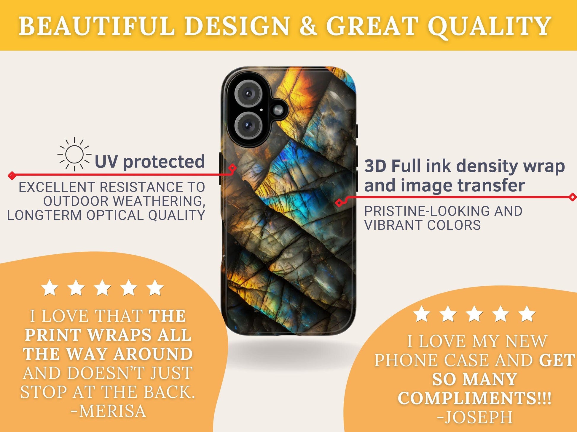 Labradorite Gemstone Phone Case, Spiritual Energy Stone Mobile Cover For iPhone 16 15 14 Samsung S25 S24 S23 Pixel 9 8 7 6, Rock Lovers Gift
