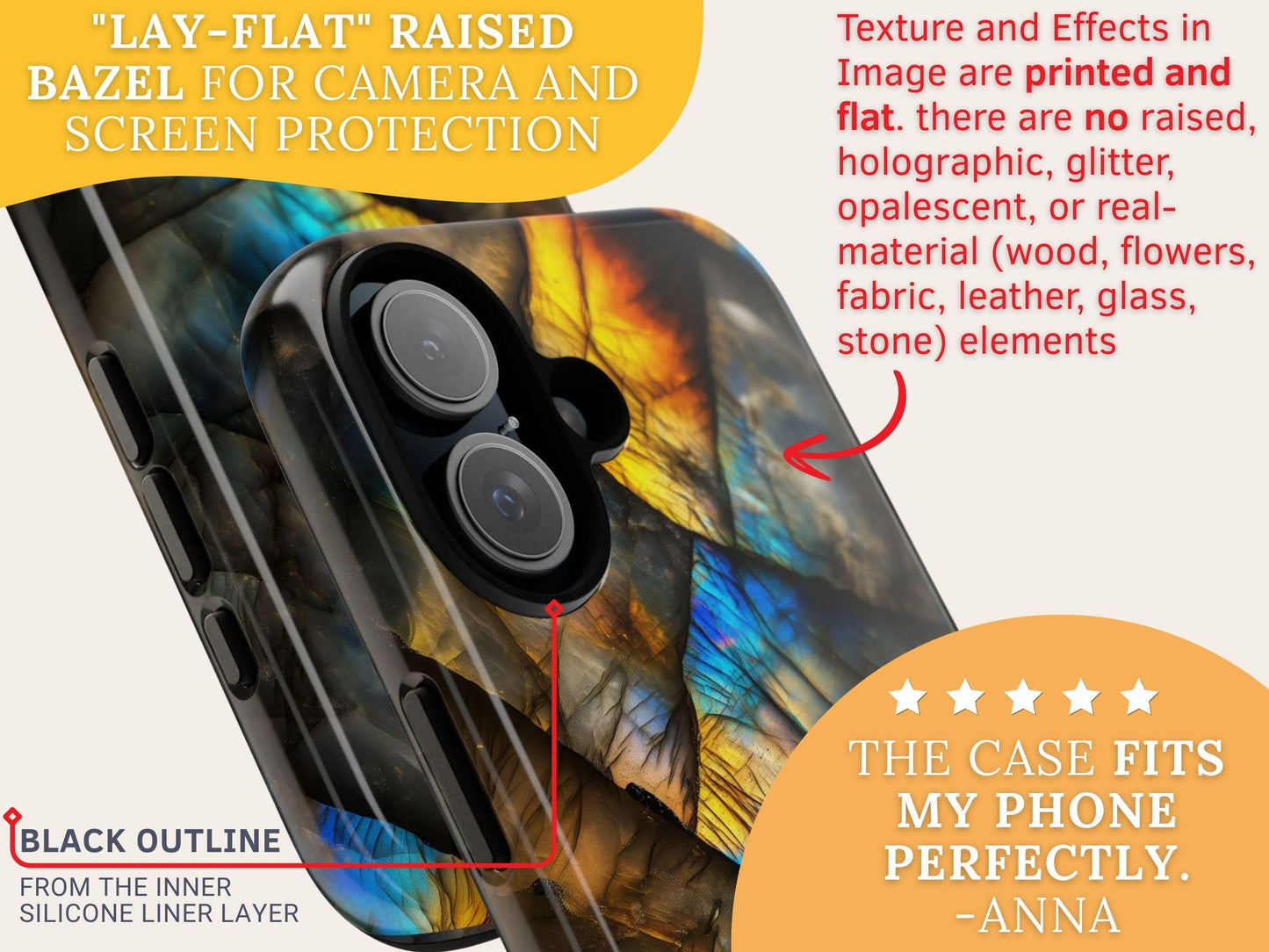 Labradorite Gemstone Phone Case, Spiritual Energy Stone Mobile Cover For iPhone 16 15 14 Samsung S25 S24 S23 Pixel 9 8 7 6, Rock Lovers Gift