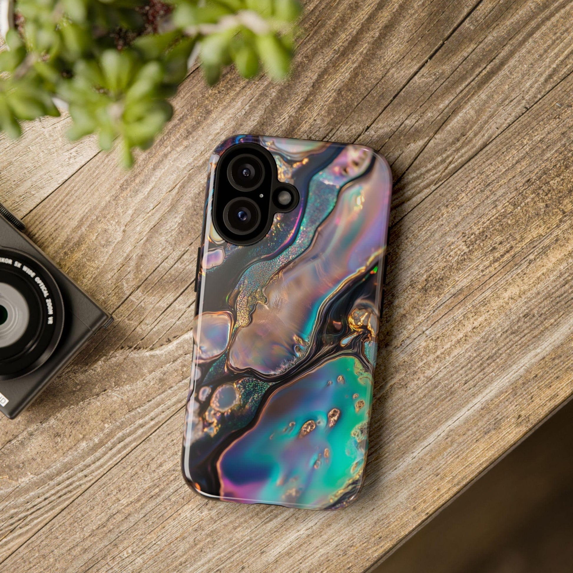 Abalone Phone Case for iPhone, Samsung & Pixel, Cosmic Abstract Gold Glitter Design, Shimmering Blue Purple Art Cover