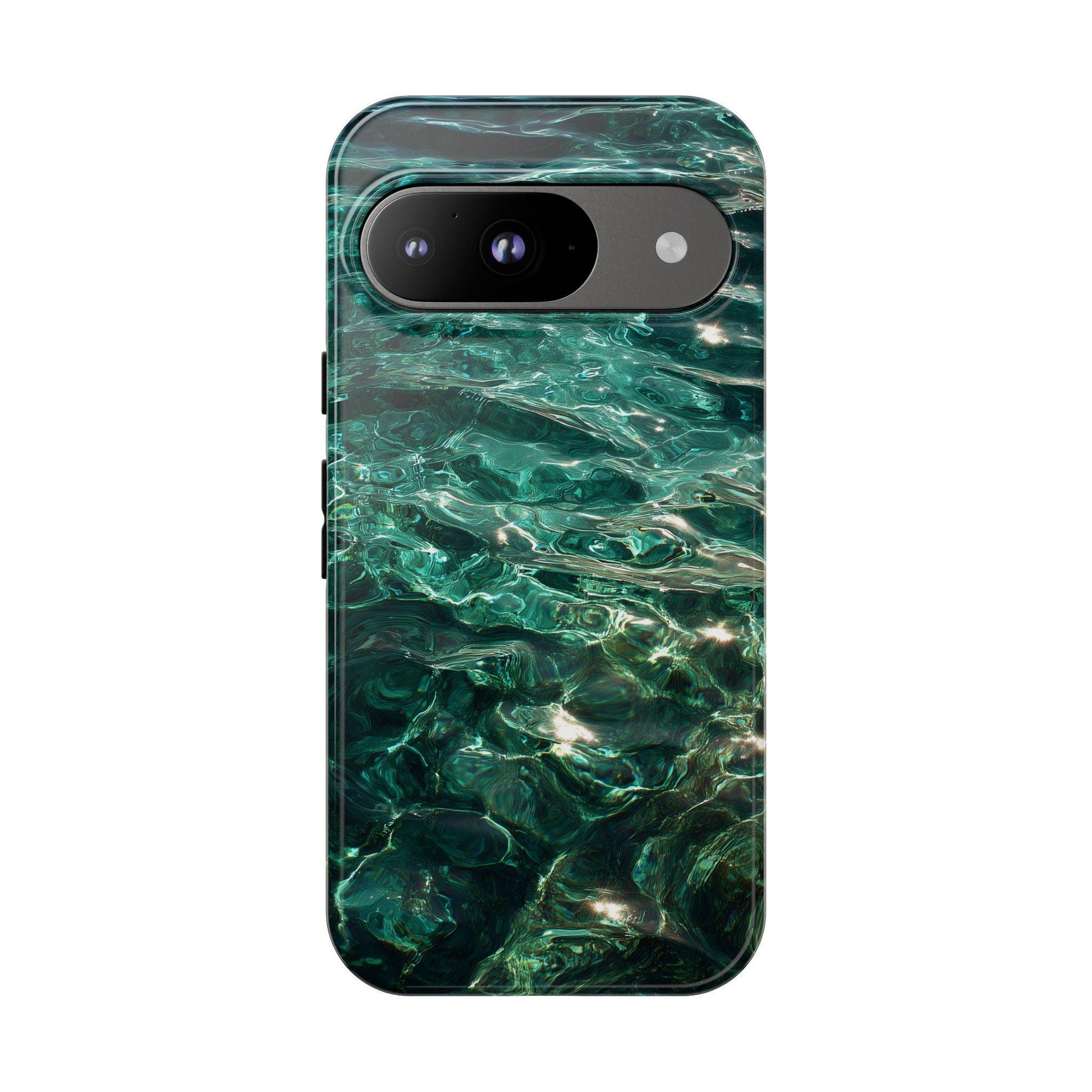 Water Phone Case for iPhone 17 Samsung & Pixel, Tropical Vibe Summer Phone Cover, Emerald Green Ocean Waves Design Clear Water Aesthetics