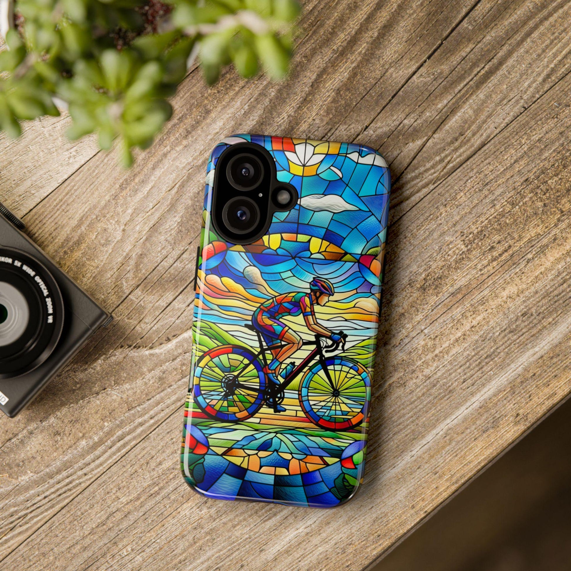 Female Cyclist Cycling Phone Case, Faux Stained Glass Cover For iPhone 16 15 14 13 Pro Samsung Pixel, Birthday Xmas Gift For Bicycle Lovers