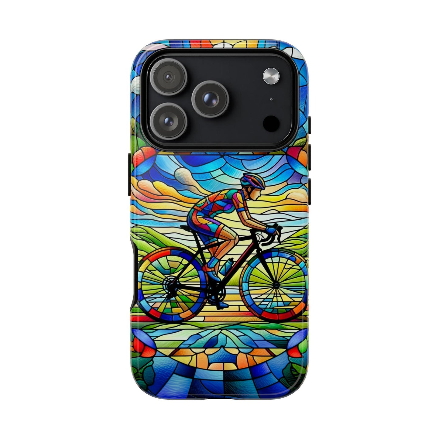 Female Cyclist Cycling Phone Case, Faux Stained Glass Cover For iPhone 16 15 14 13 Pro Samsung Pixel, Birthday Xmas Gift For Bicycle Lovers