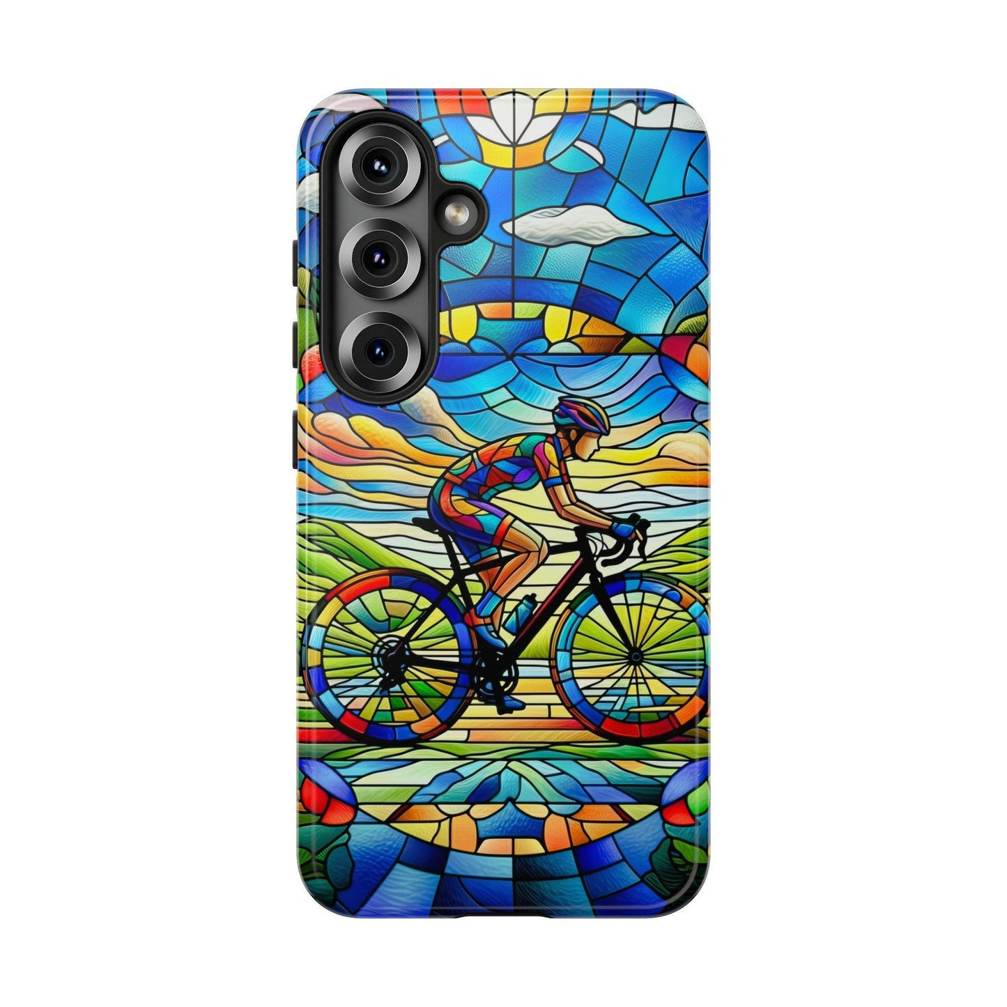 Female Cyclist Cycling Phone Case, Faux Stained Glass Cover For iPhone 16 15 14 13 Pro Samsung Pixel, Birthday Xmas Gift For Bicycle Lovers