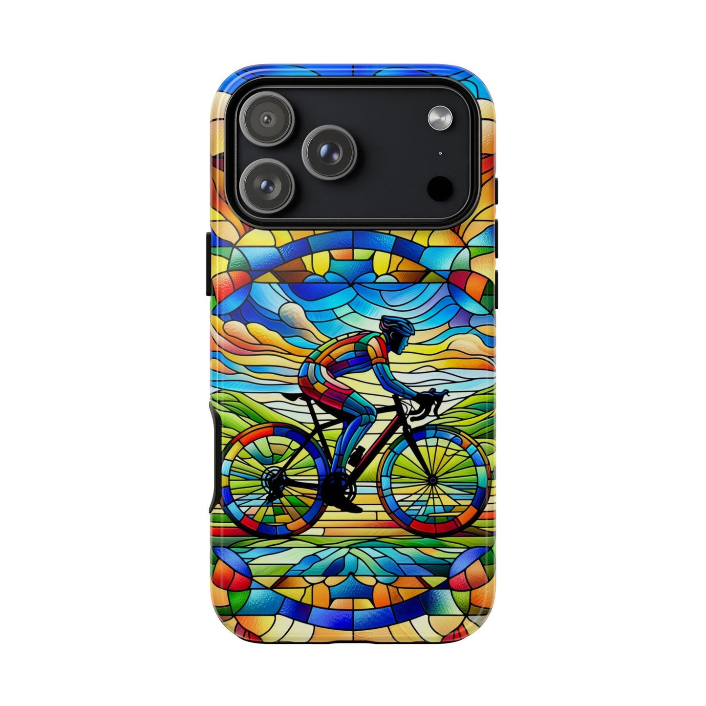 Cycling Phone Case, Faux Stained Glass Cover For iPhone 16 15 14 13 Pro Samsung Pixel Cyclist Birthday Christmas Gift For Husband Bike Lover