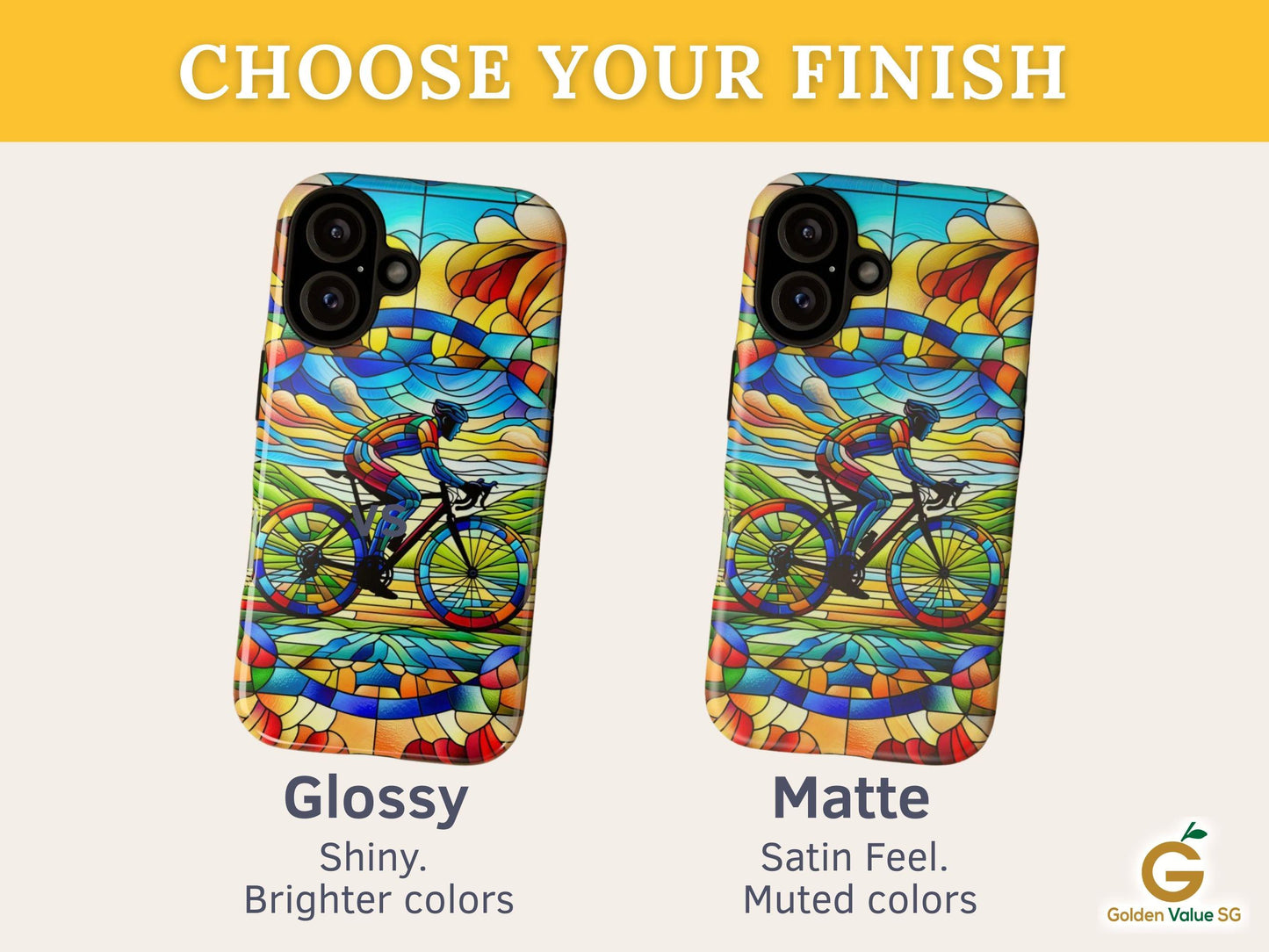 Cycling Phone Case, Faux Stained Glass Cover For iPhone 16 15 14 13 Pro Samsung Pixel Cyclist Birthday Christmas Gift For Husband Bike Lover
