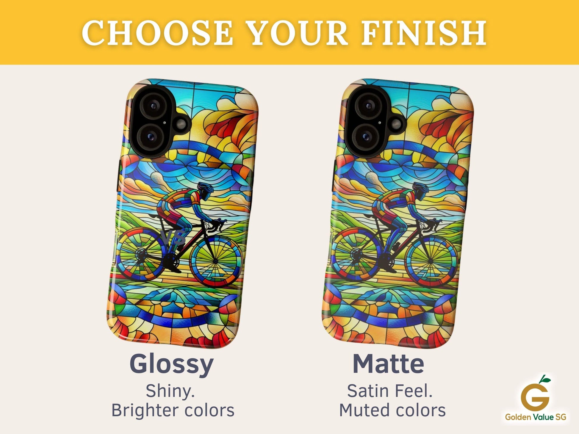 Cycling Phone Case, Faux Stained Glass Cover For iPhone 16 15 14 13 Pro Samsung Pixel Cyclist Birthday Christmas Gift For Husband Bike Lover