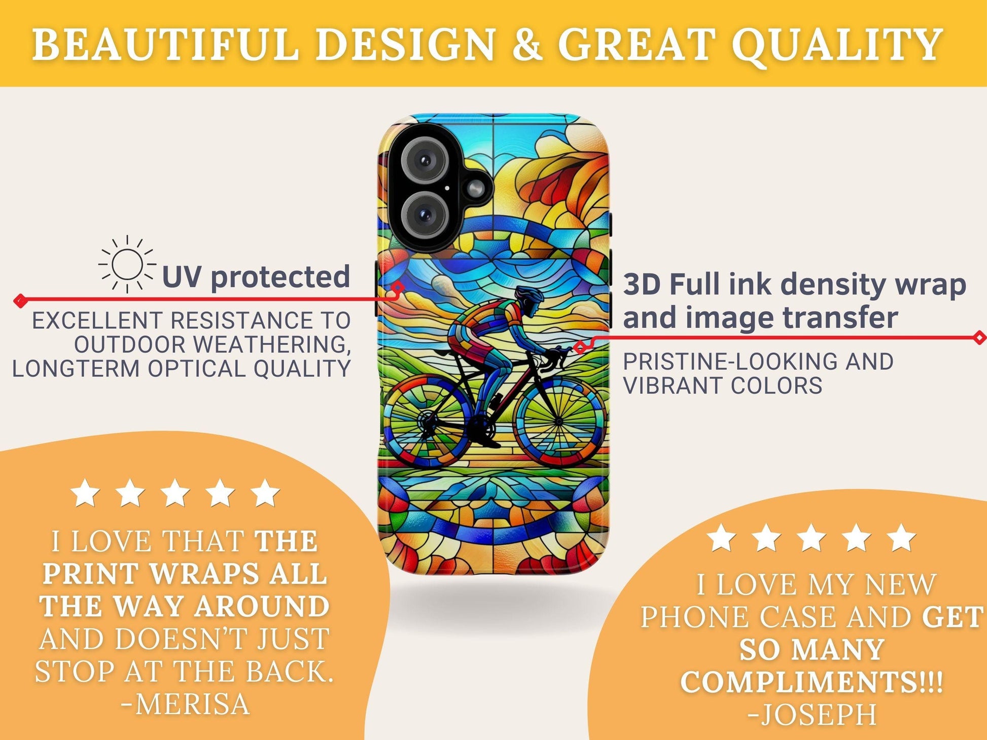 Cycling Phone Case, Faux Stained Glass Cover For iPhone 16 15 14 13 Pro Samsung Pixel Cyclist Birthday Christmas Gift For Husband Bike Lover
