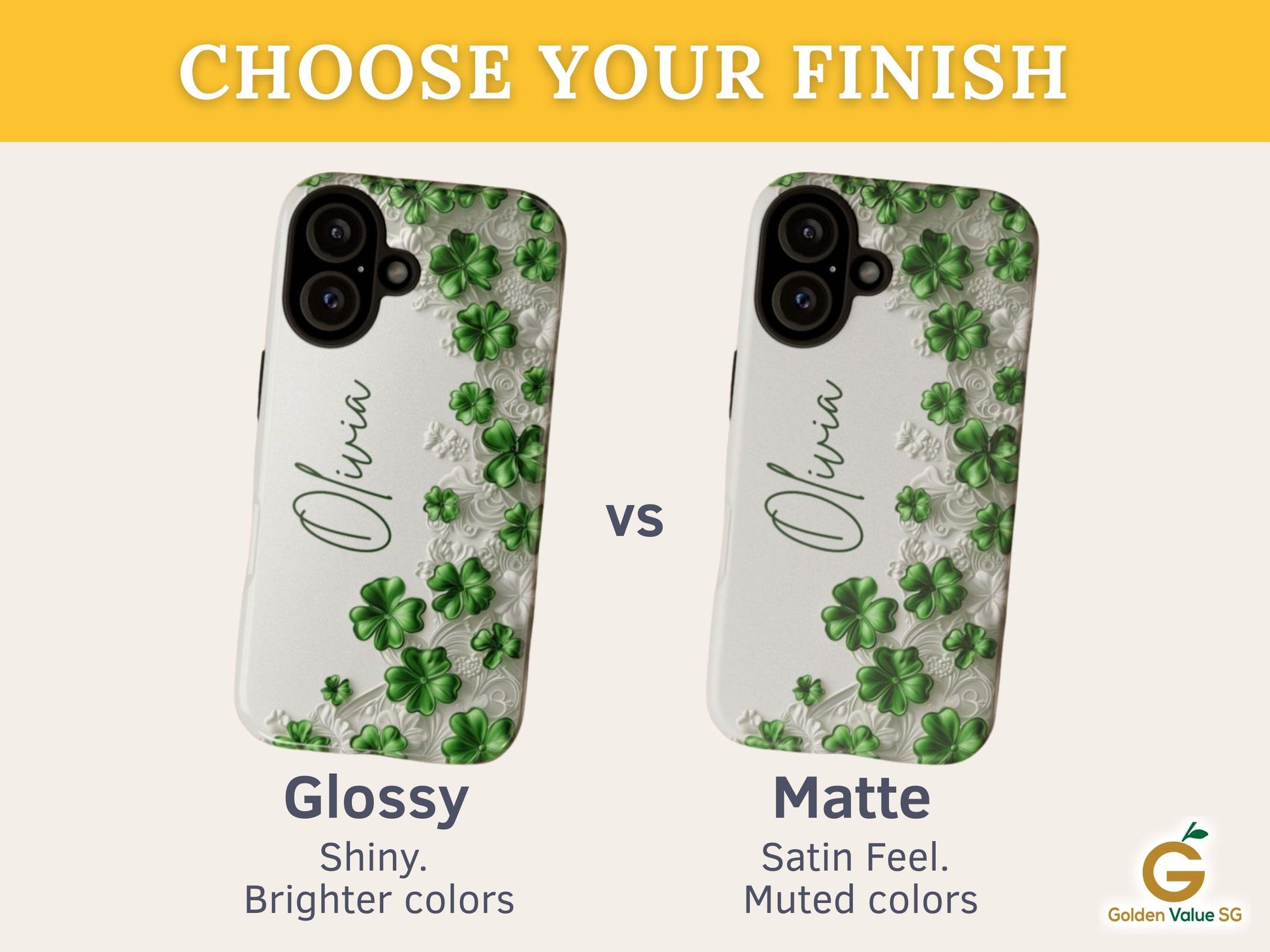 Custom Shamrock Phone Case for iPhone 17 Series Samsung Galaxy & Google Pixel, Personalized 4 Leaf Clover Phone Cover, St Patrick Day Gift