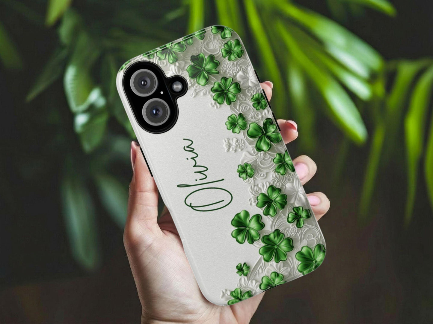 Custom Shamrock Phone Case for iPhone 17 Series Samsung Galaxy & Google Pixel, Personalized 4 Leaf Clover Phone Cover, St Patrick Day Gift