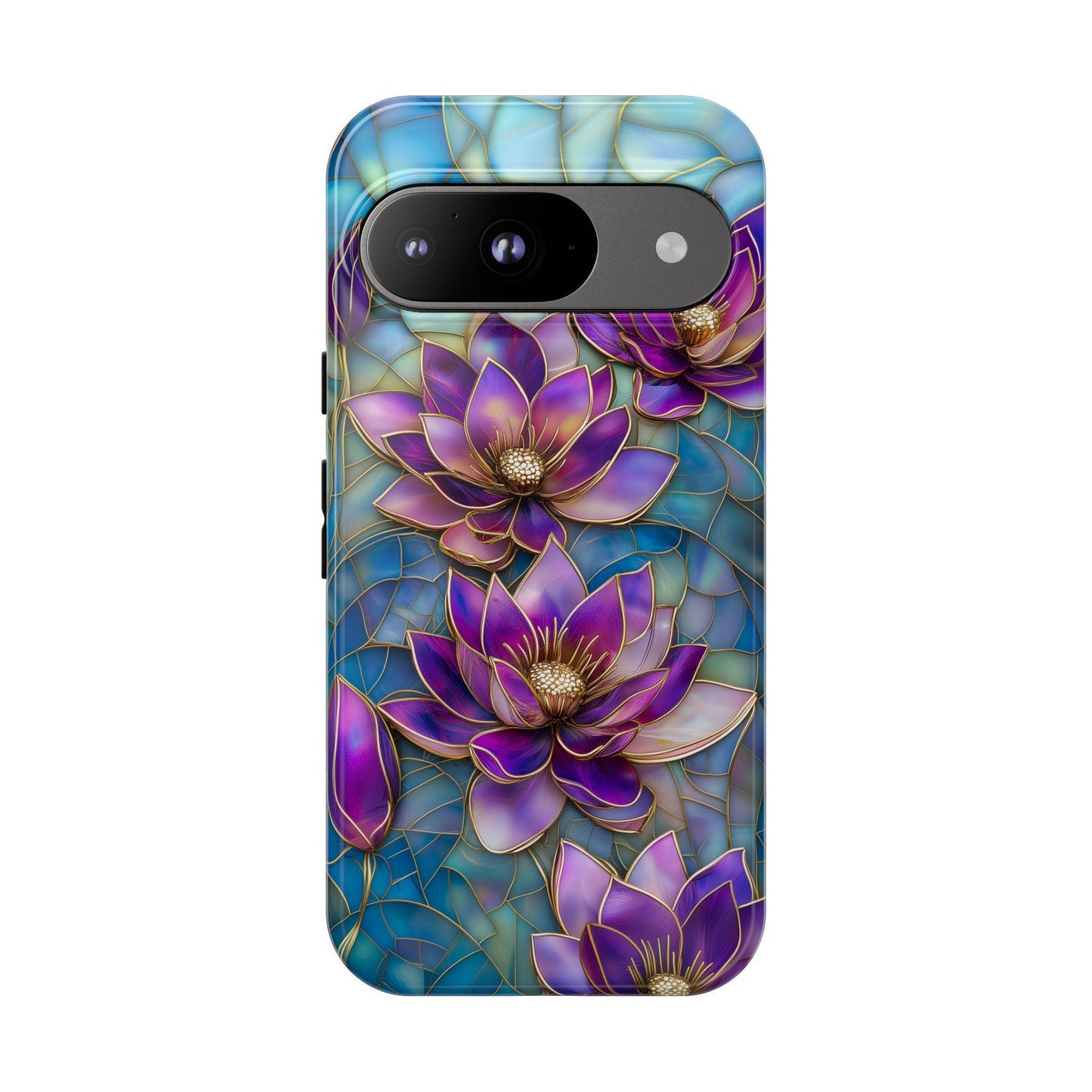 Purple Lotus Phone Case for iPhone 17, Samsung S26 & Pixel 9 Series, Stained Glass Floral Cover, Boho Aesthetic Floral Art Phone Gift