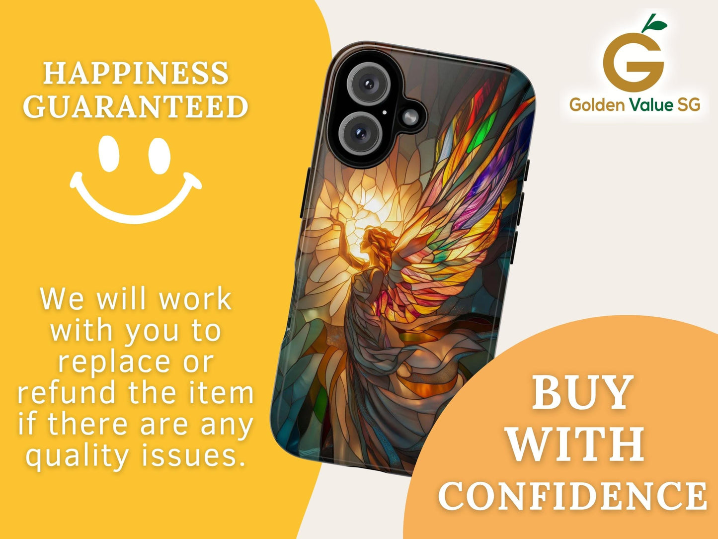 Stained Glass Angel Phone Case for iPhone 17, Samsung S26 & Pixel 9 Series, Spiritual Art Protective Phone Cover, Aesthetic Religious Gift