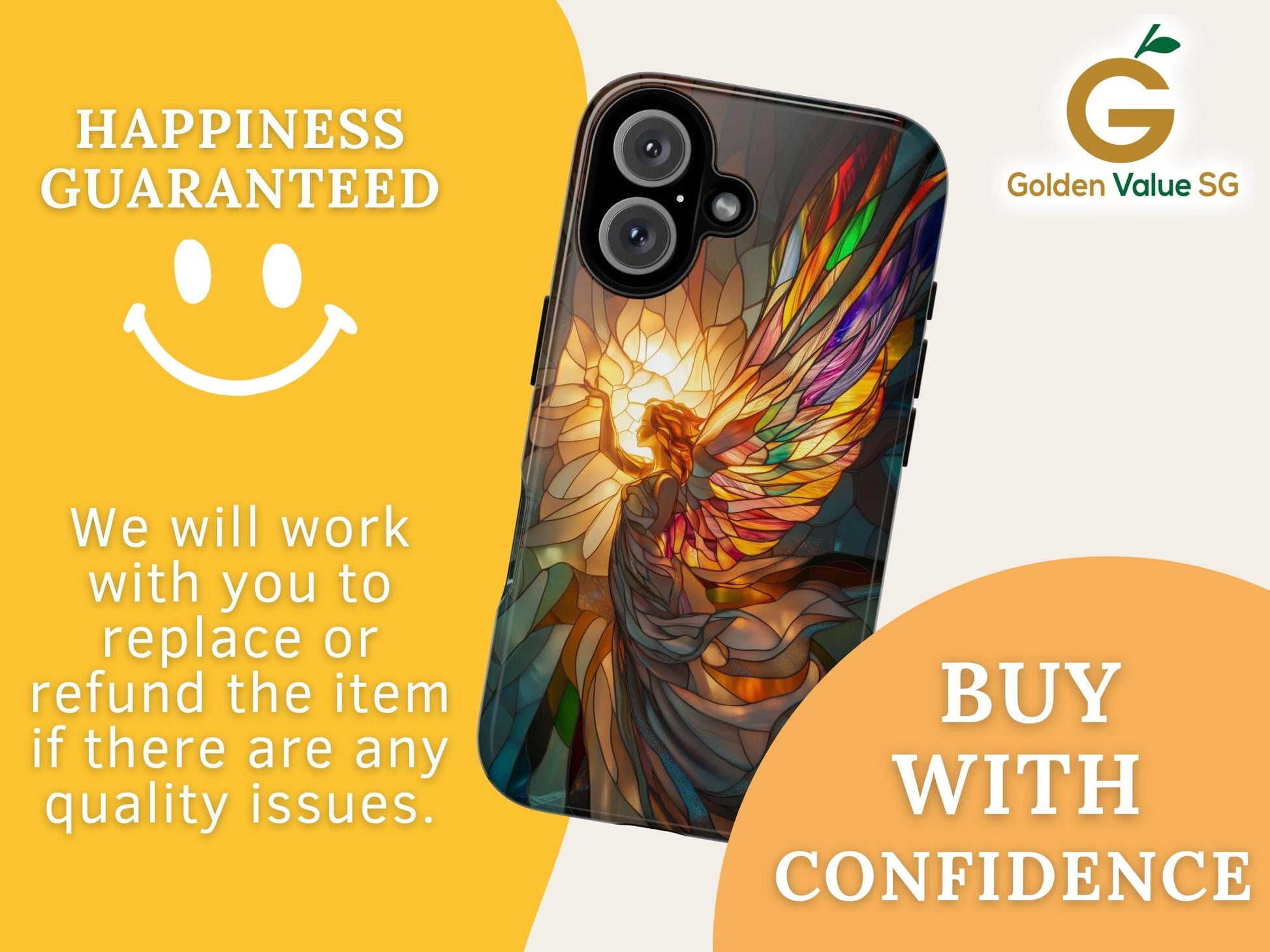 Stained Glass Angel Phone Case for iPhone 17, Samsung S26 & Pixel 9 Series, Spiritual Art Protective Phone Cover, Aesthetic Religious Gift