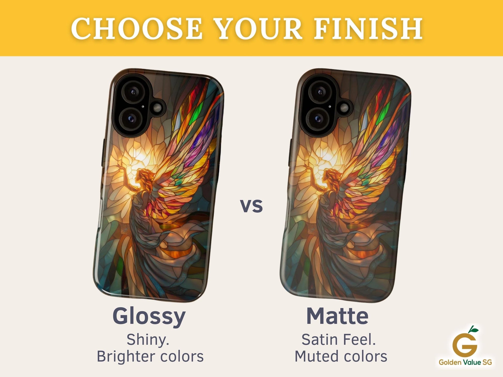 Stained Glass Angel Phone Case for iPhone 17, Samsung S26 & Pixel 9 Series, Spiritual Art Protective Phone Cover, Aesthetic Religious Gift