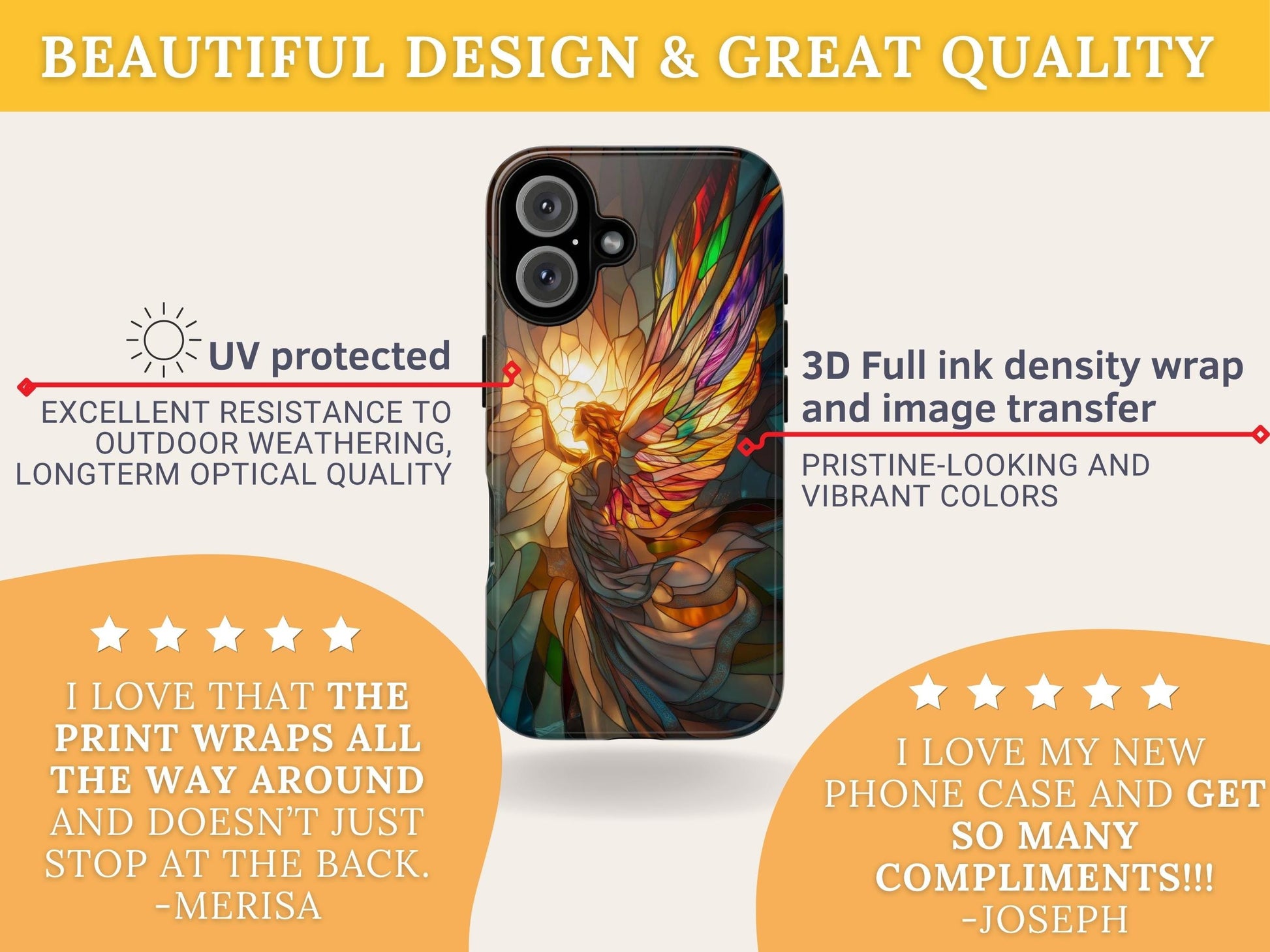 Stained Glass Angel Phone Case for iPhone 17, Samsung S26 & Pixel 9 Series, Spiritual Art Protective Phone Cover, Aesthetic Religious Gift