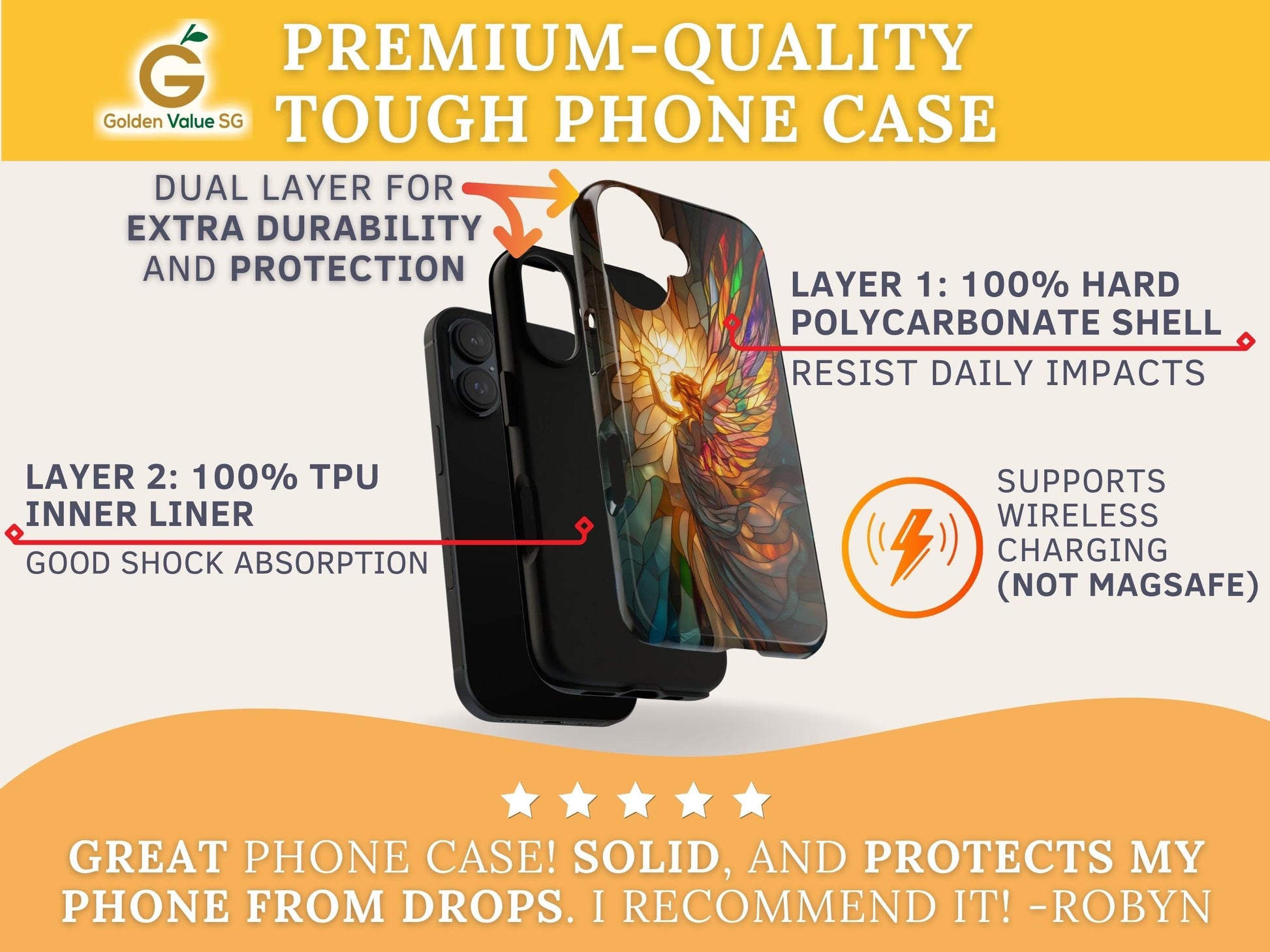 Stained Glass Angel Phone Case for iPhone 17, Samsung S26 & Pixel 9 Series, Spiritual Art Protective Phone Cover, Aesthetic Religious Gift
